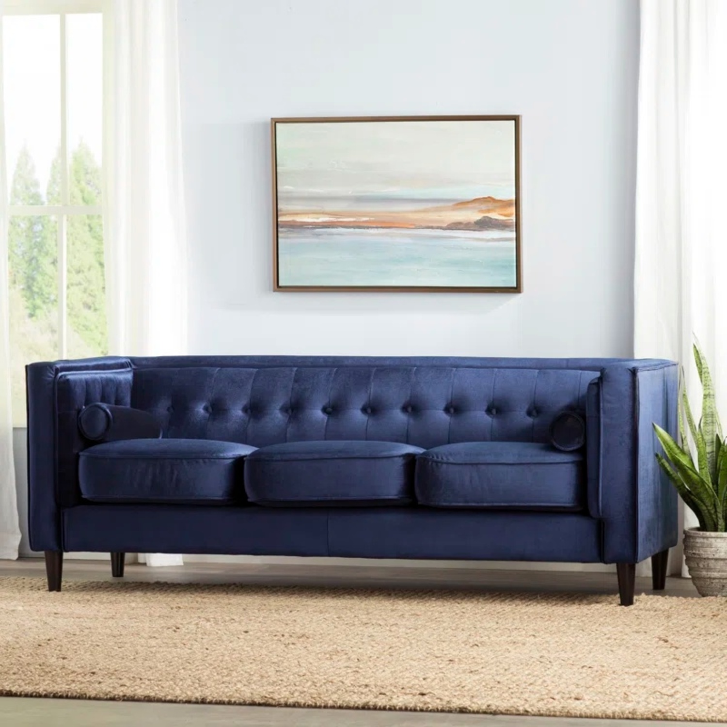 3 Seater Couch in Dark Navy Velvet - image-6