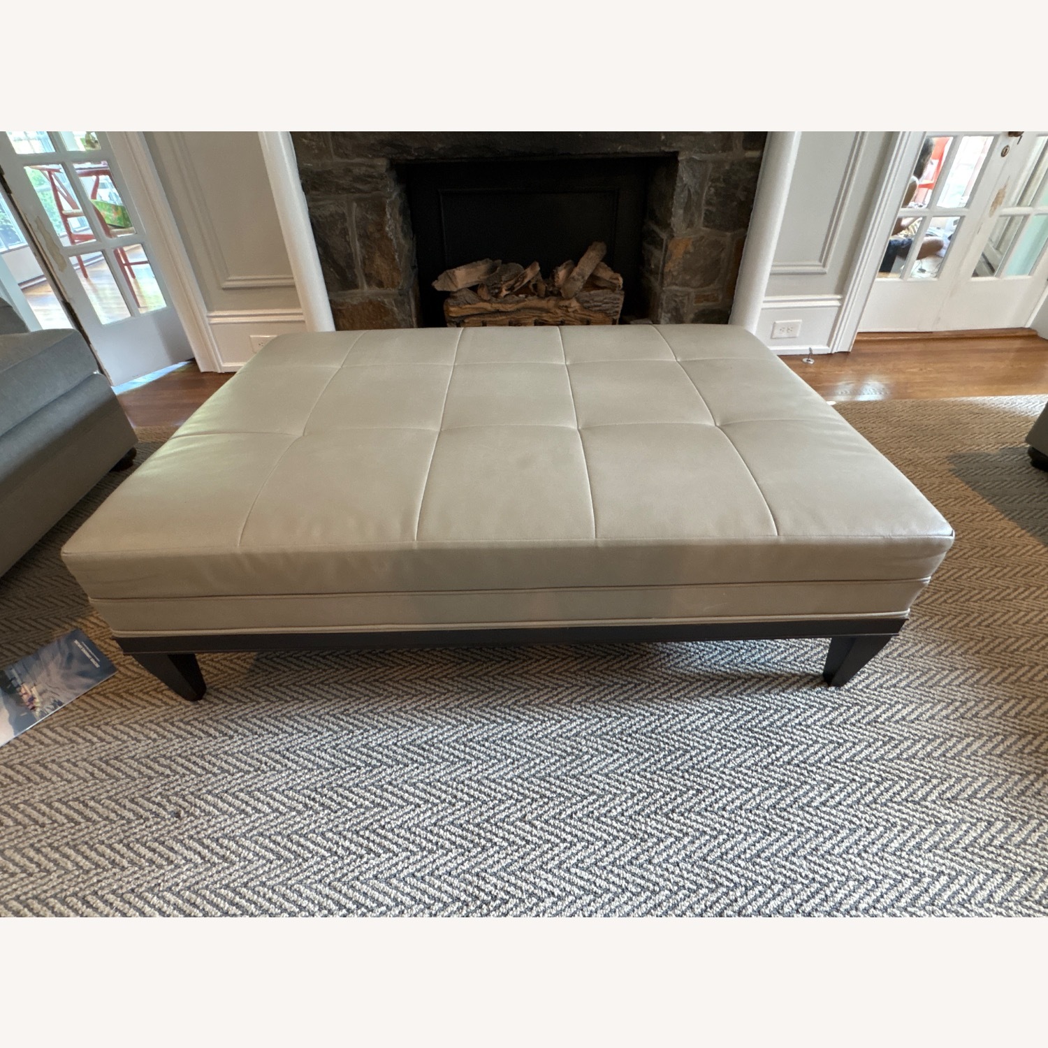 Kravet Radcliffe Ottoman Greige Faux Leather - image-1