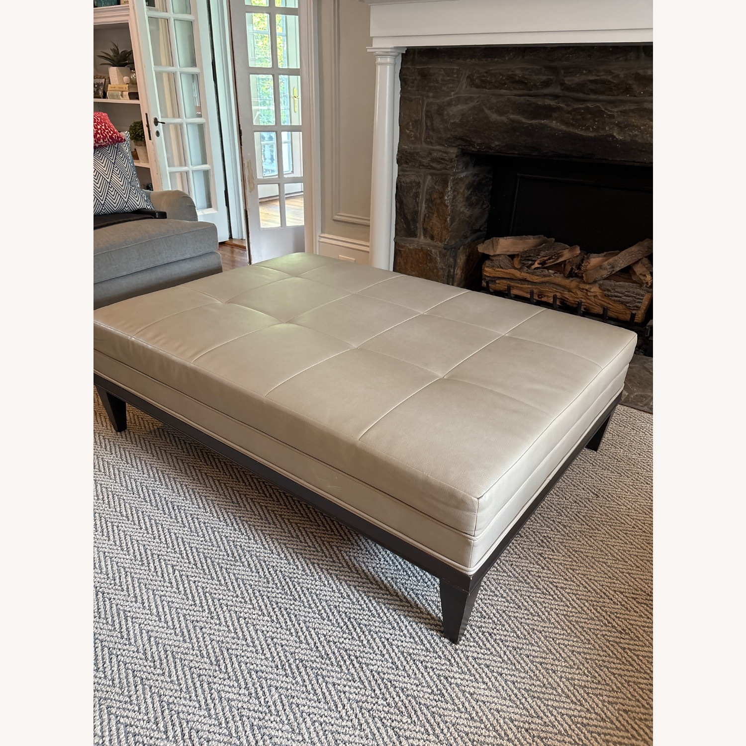 Kravet Radcliffe Ottoman Greige Faux Leather - image-2