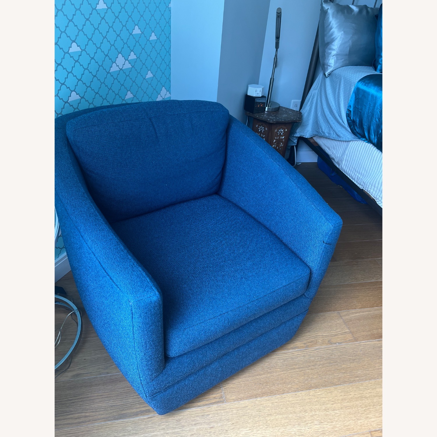 Room & Board Blue Boucle Swivel Chair - image-2