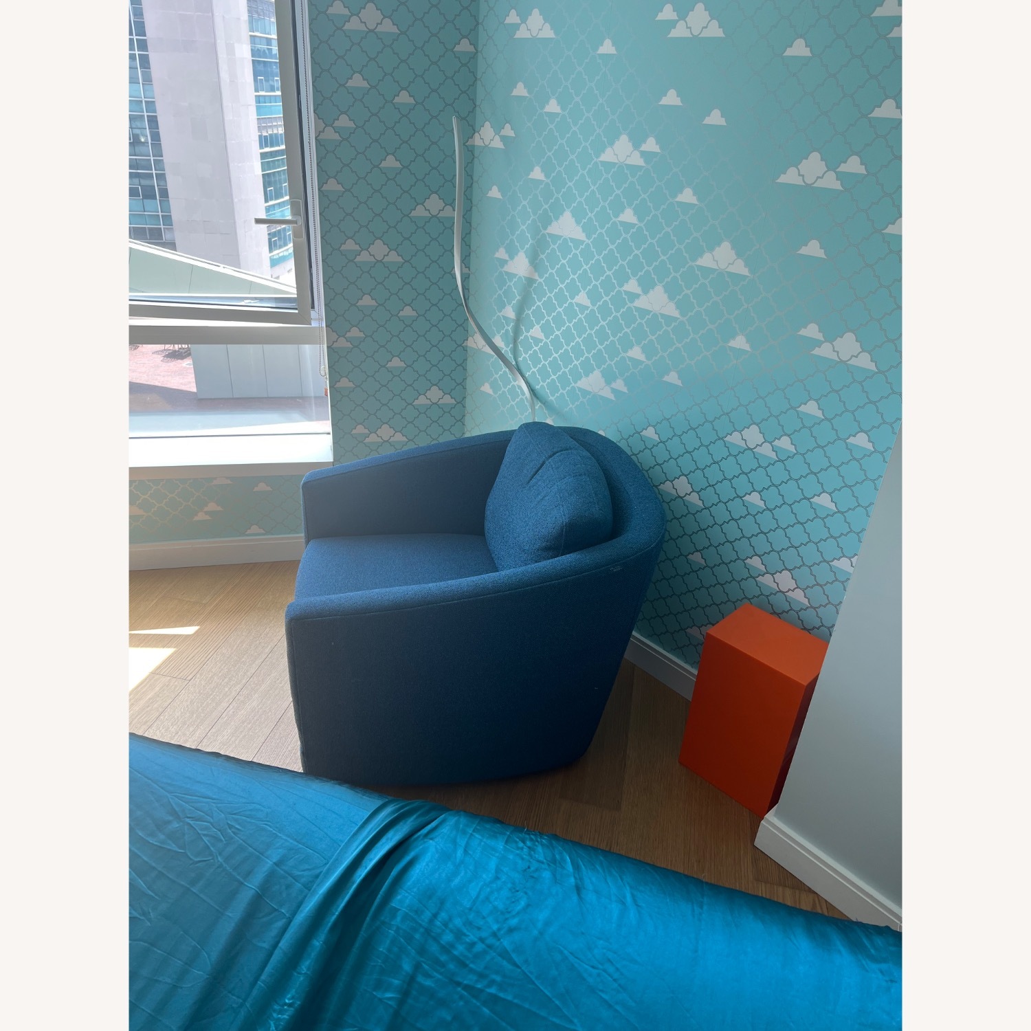 Room & Board Blue Boucle Swivel Chair - image-1