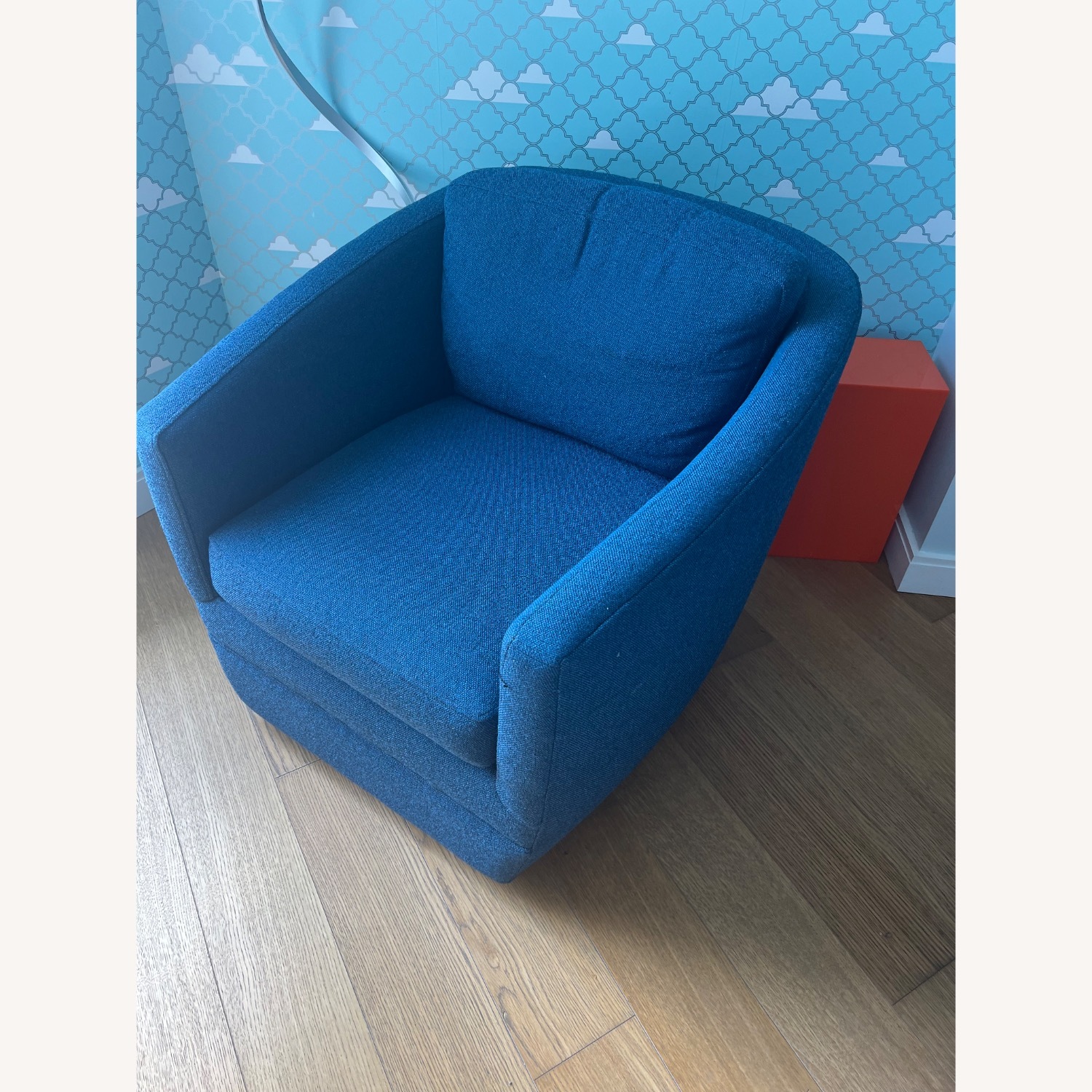 Room & Board Blue Boucle Swivel Chair - image-3