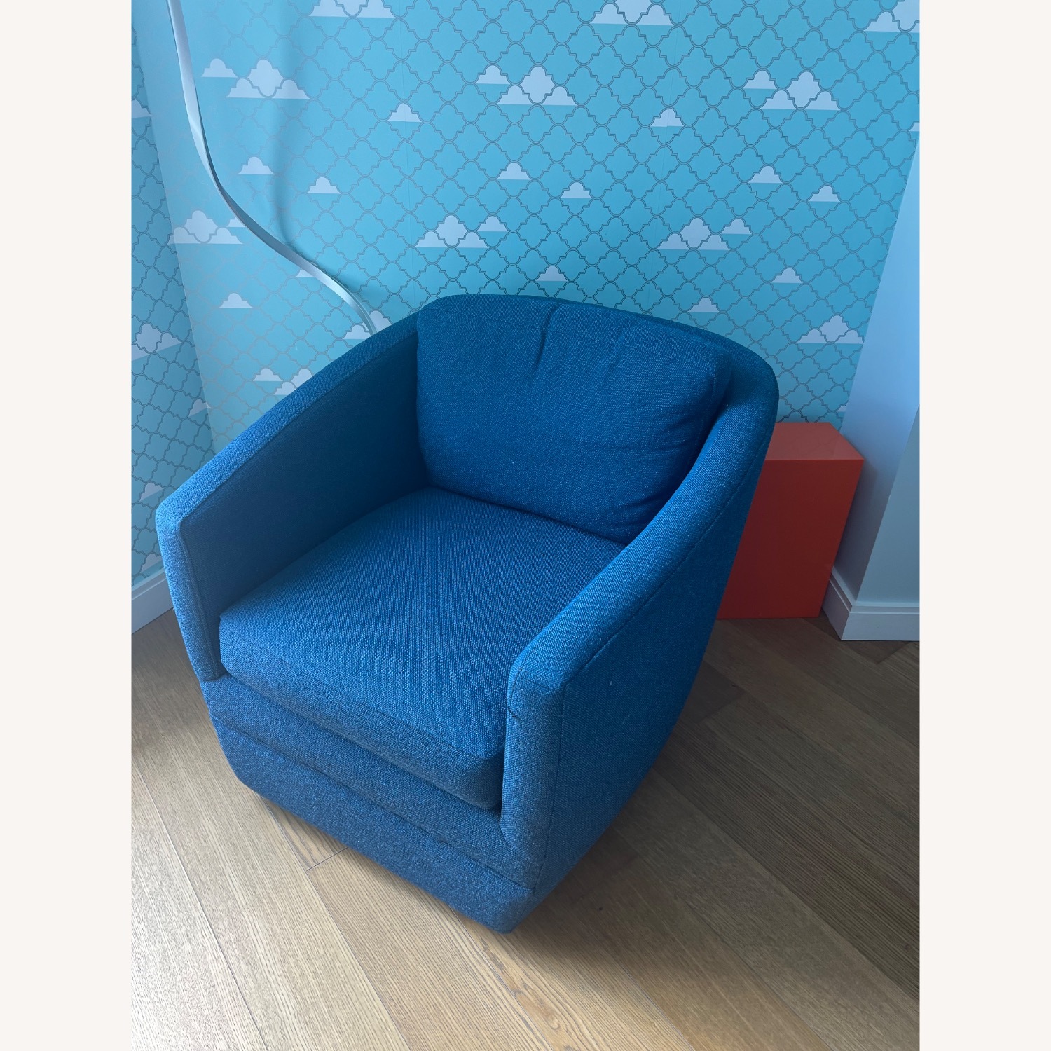 Room & Board Blue Boucle Swivel Chair - image-4