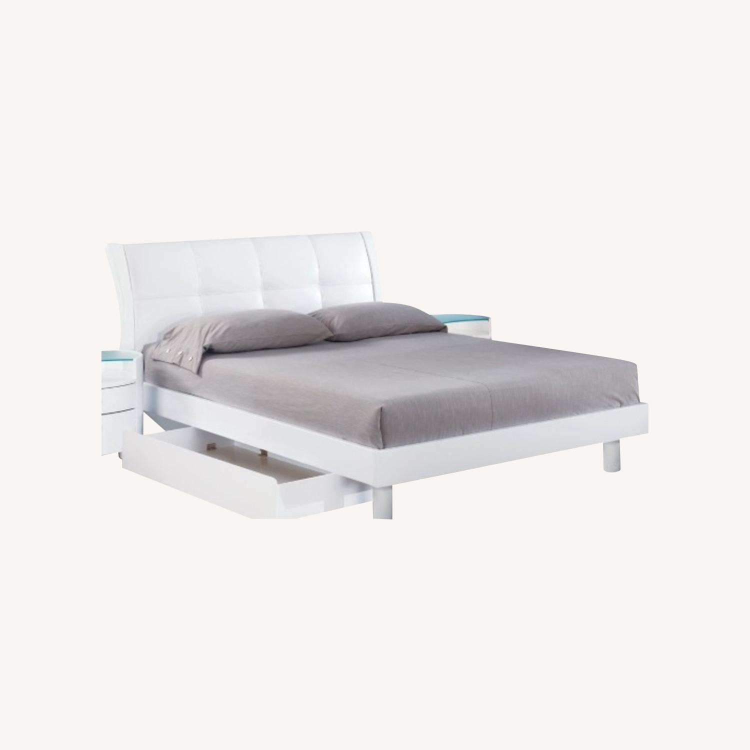 Glossy White Queen Bed with Storage Drawer - image-0