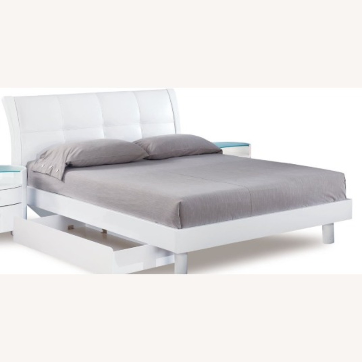 Glossy White Queen Bed with Storage Drawer - image-1
