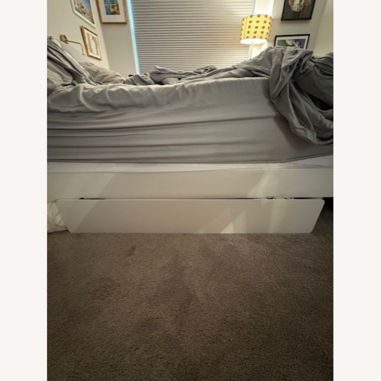 Glossy White Queen Bed with Storage Drawer - image-3