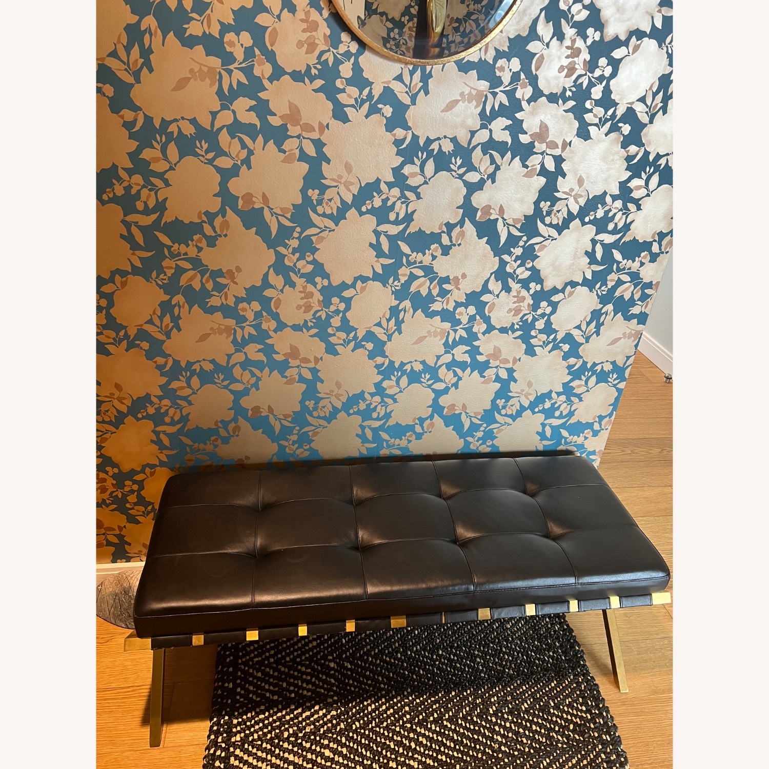 Black Leather Tufted Entry Bench W Gold Legs - image-1