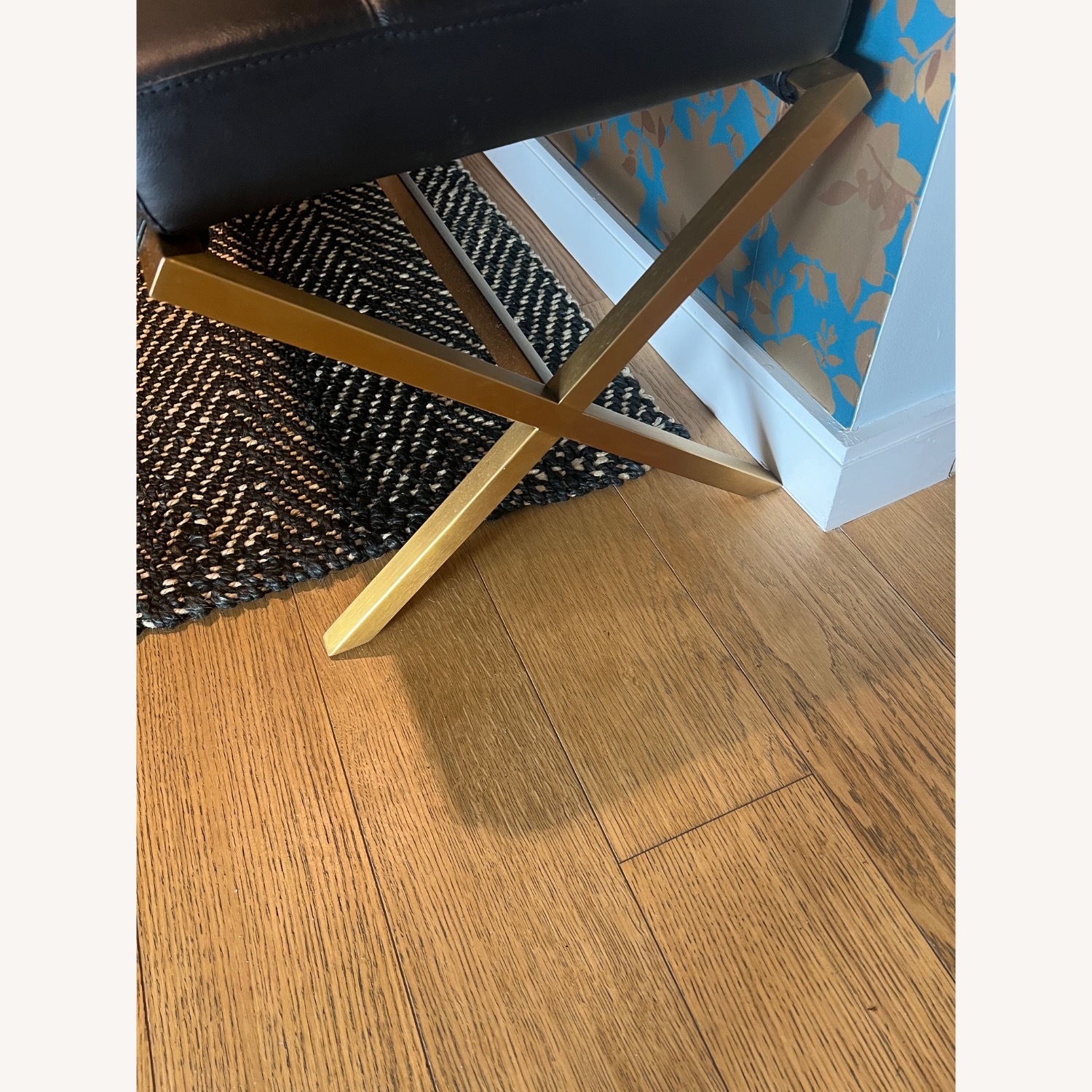 Black Leather Tufted Entry Bench W Gold Legs - image-5