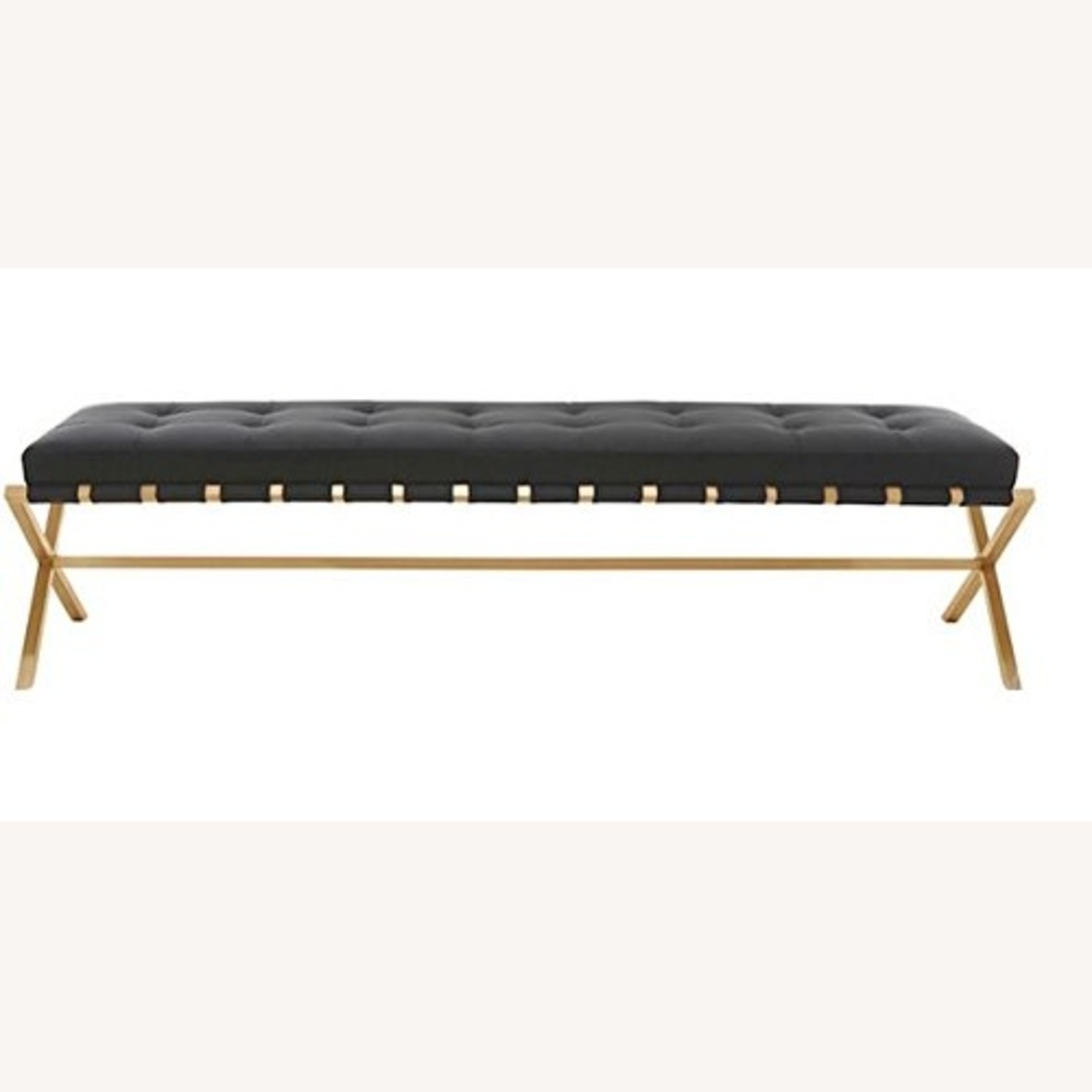 Black Leather Tufted Entry Bench W Gold Legs - image-0