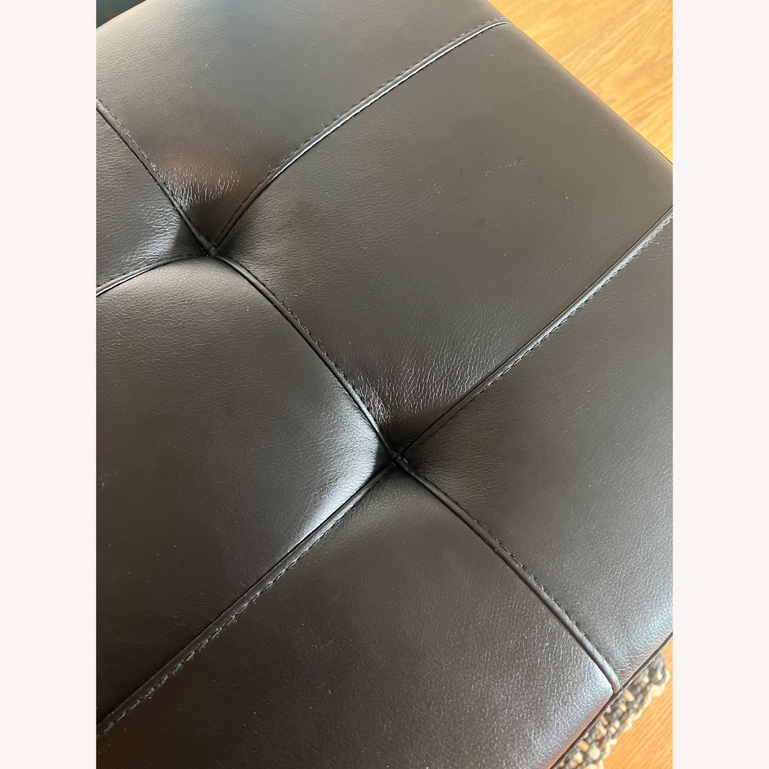 Black Leather Tufted Entry Bench W Gold Legs - image-4