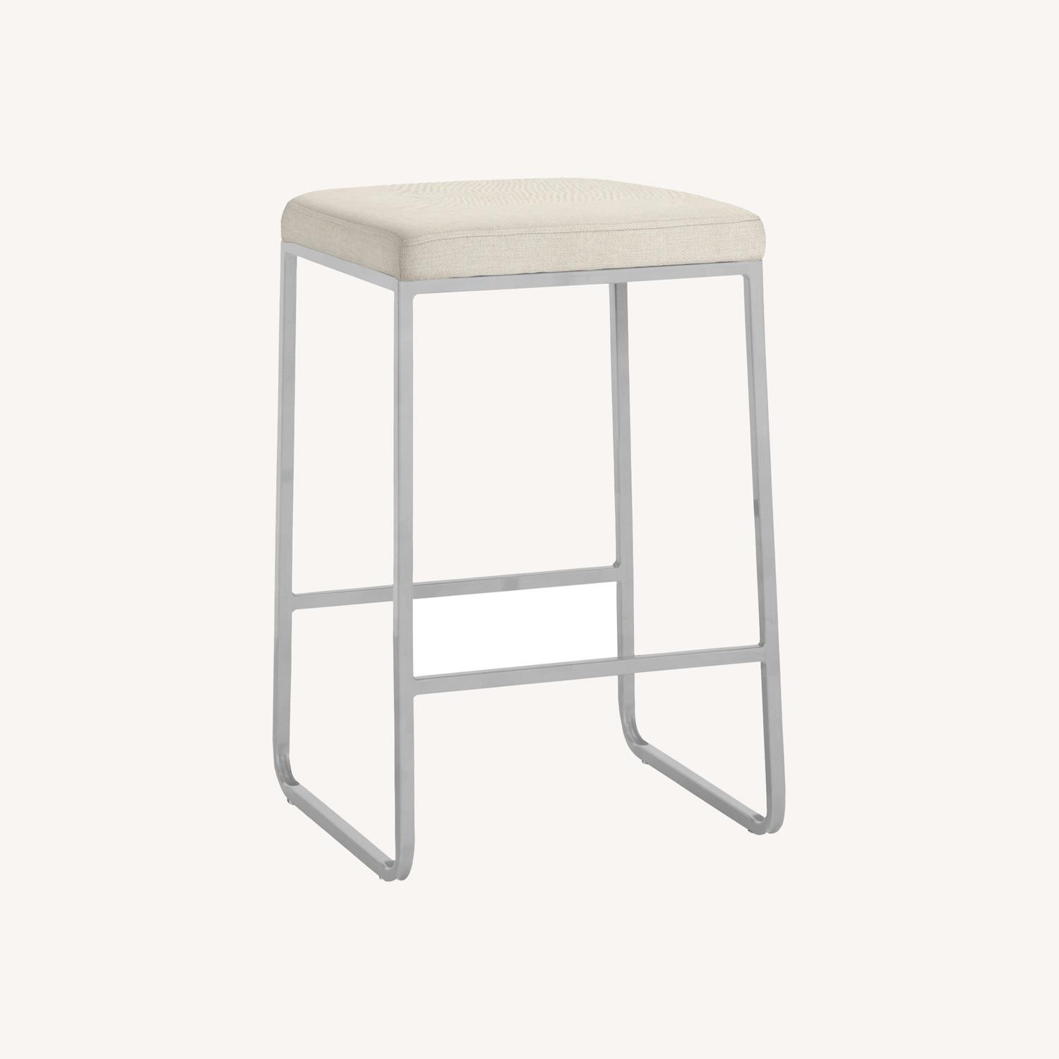 Room & Board Stainless Steel w/White Leather Collins Stool - image-0
