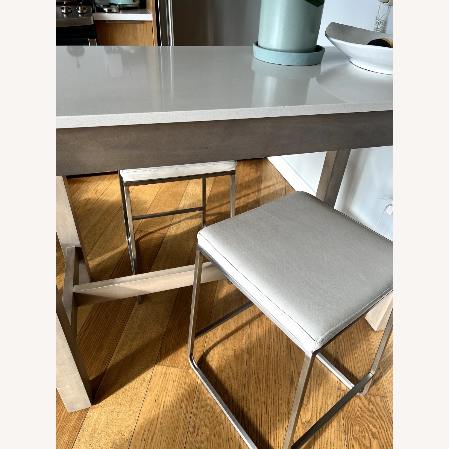 Room & Board Stainless Steel w/White Leather Collins Stool - image-3