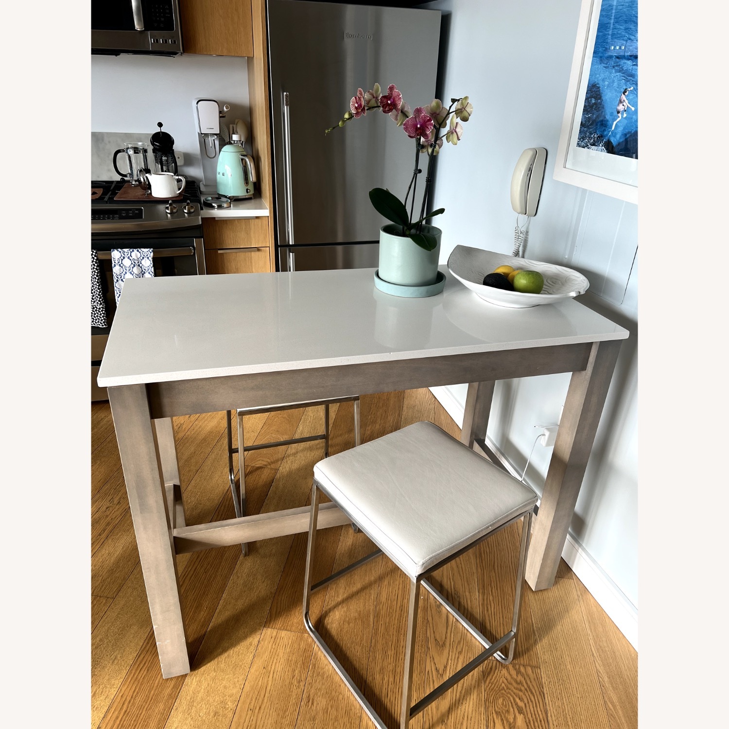 Room & Board Stainless Steel w/White Leather Collins Stool - image-1