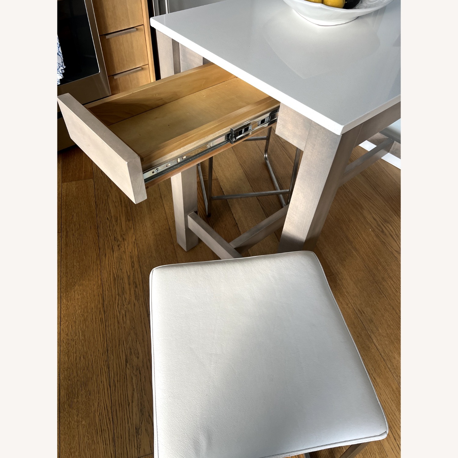 Room & Board Stainless Steel w/White Leather Collins Stool - image-2