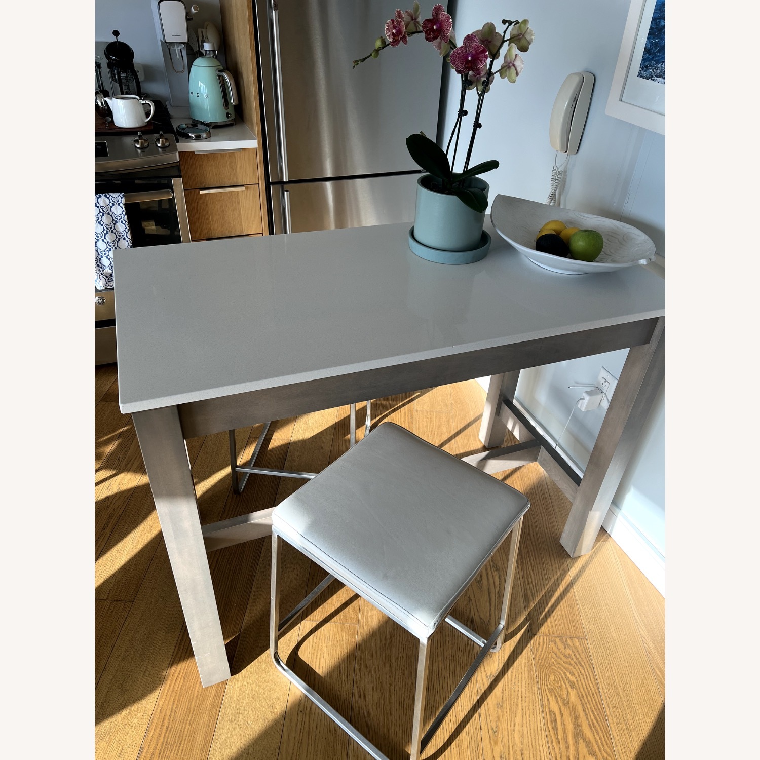 Room & Board Stainless Steel w/White Leather Collins Stool - image-5