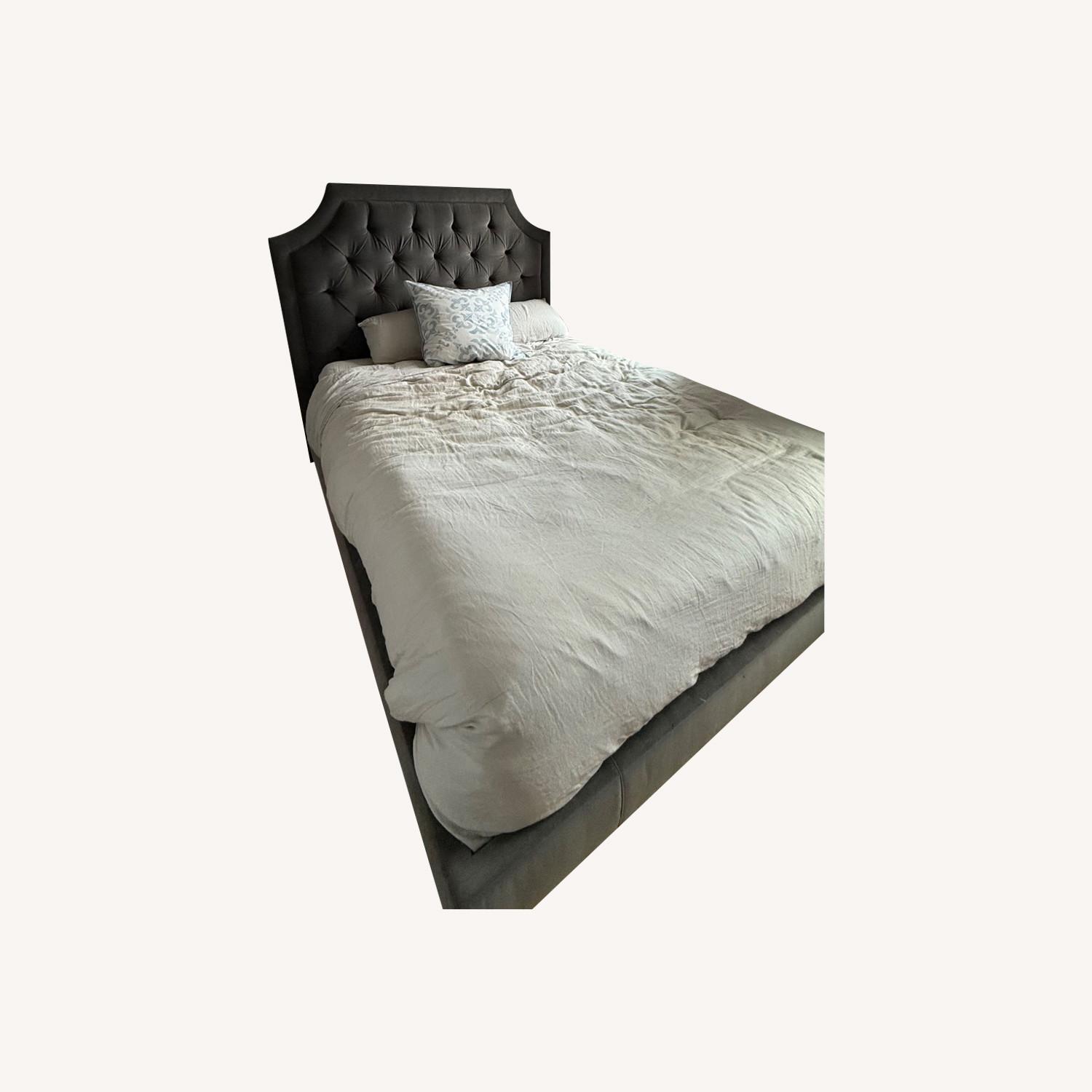 Dark Gray Velvet Tufted Headboard - image-0