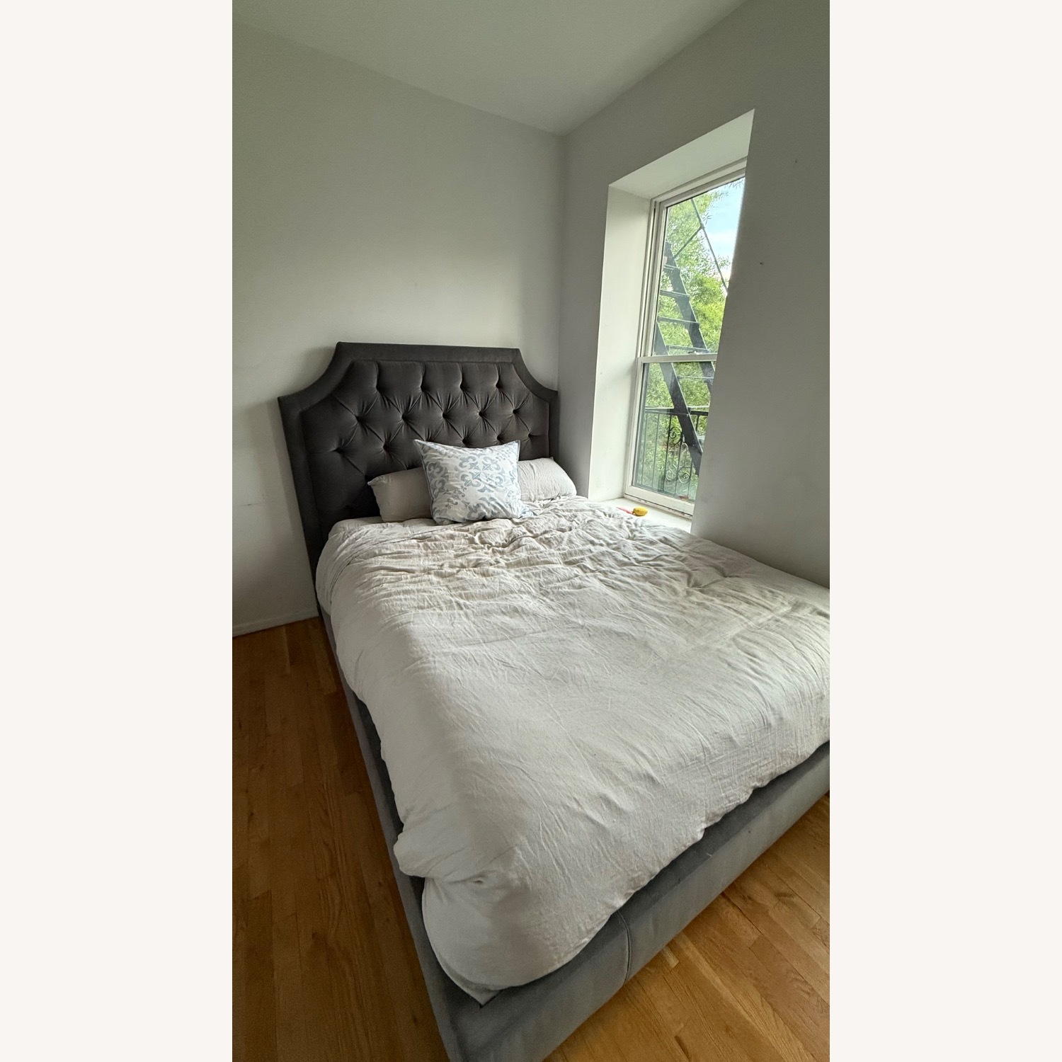 Dark Gray Velvet Tufted Headboard - image-1