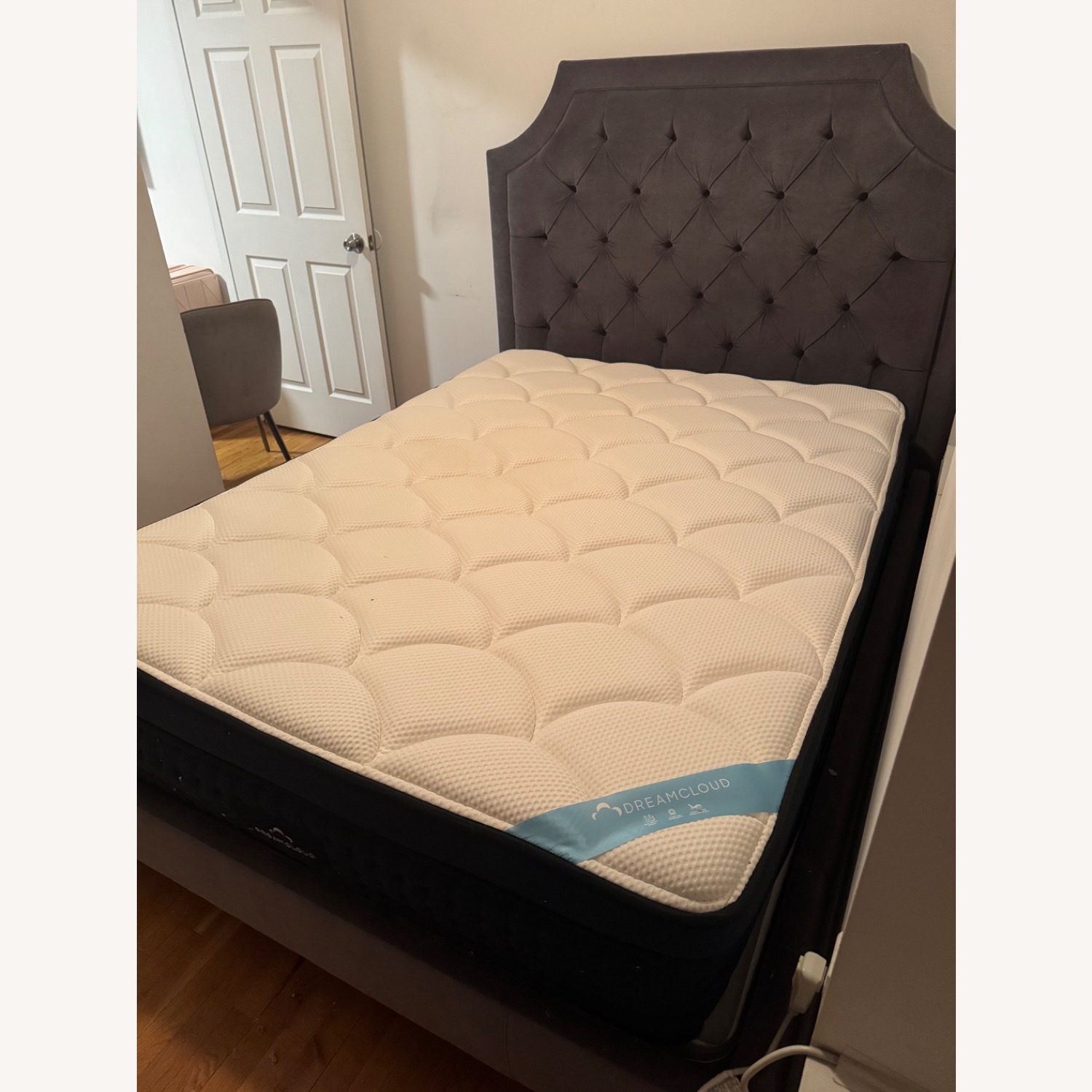 Dark Gray Velvet Tufted Headboard - image-4