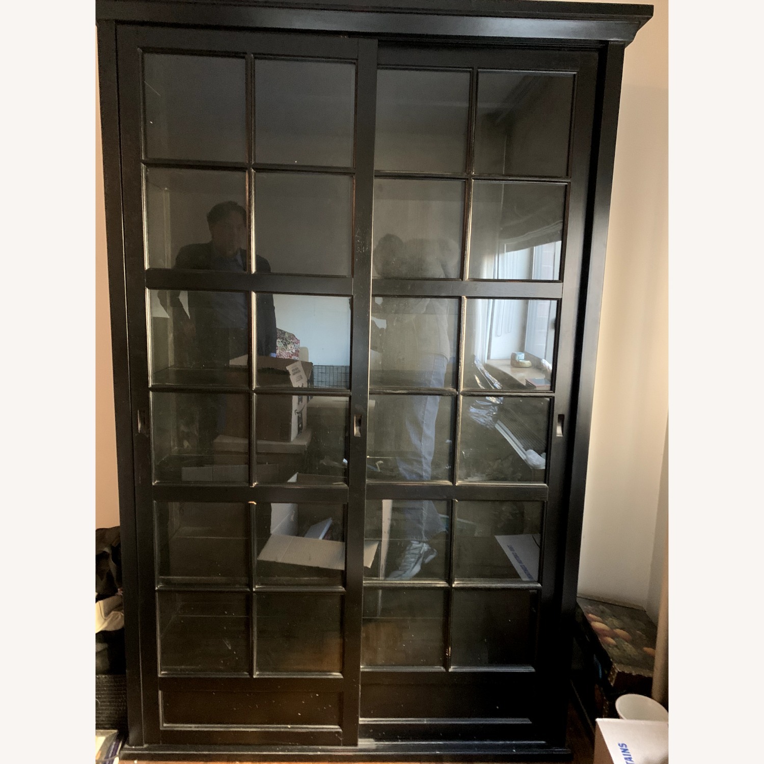 Pottery Barn Black Bookshelf With Sliding Doors - image-2