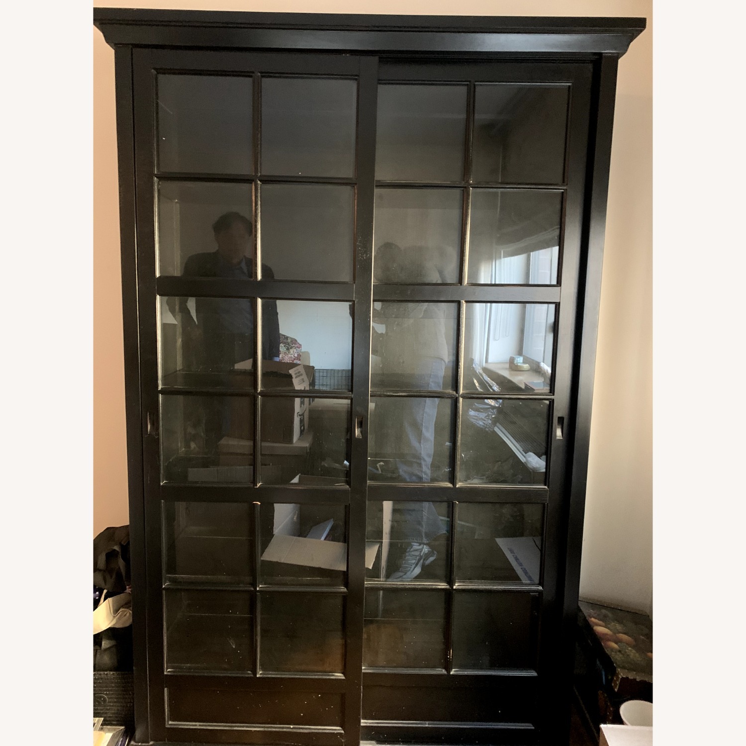 Pottery Barn Black Bookshelf With Sliding Doors - image-3