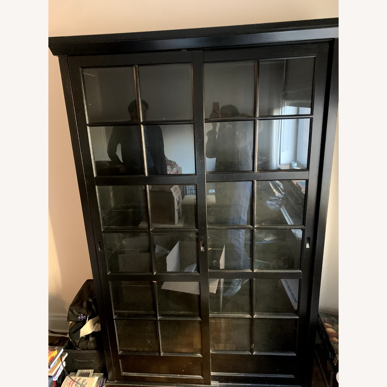 Pottery Barn Black Bookshelf With Sliding Doors - image-1