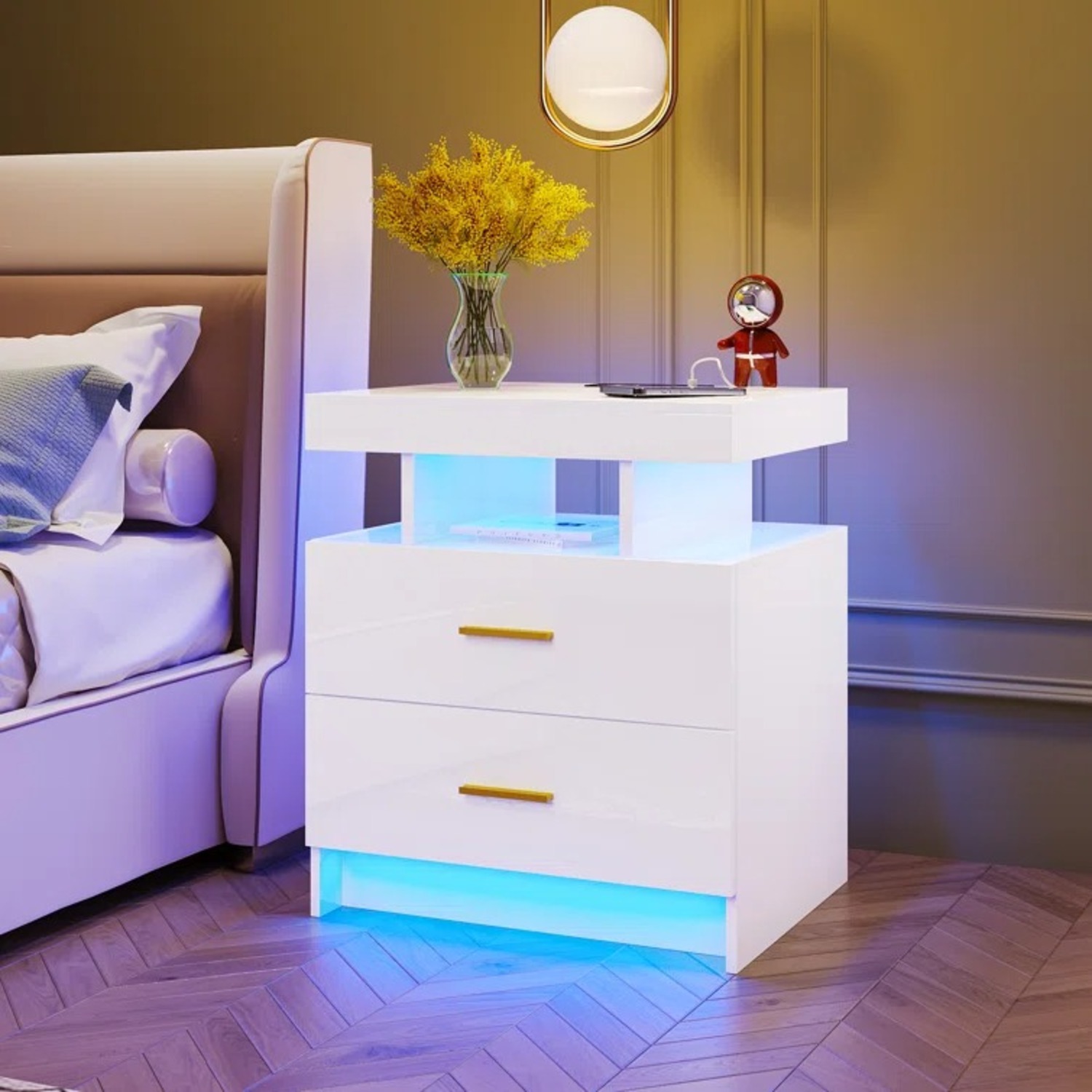 White Light Up Nightstand - image-1