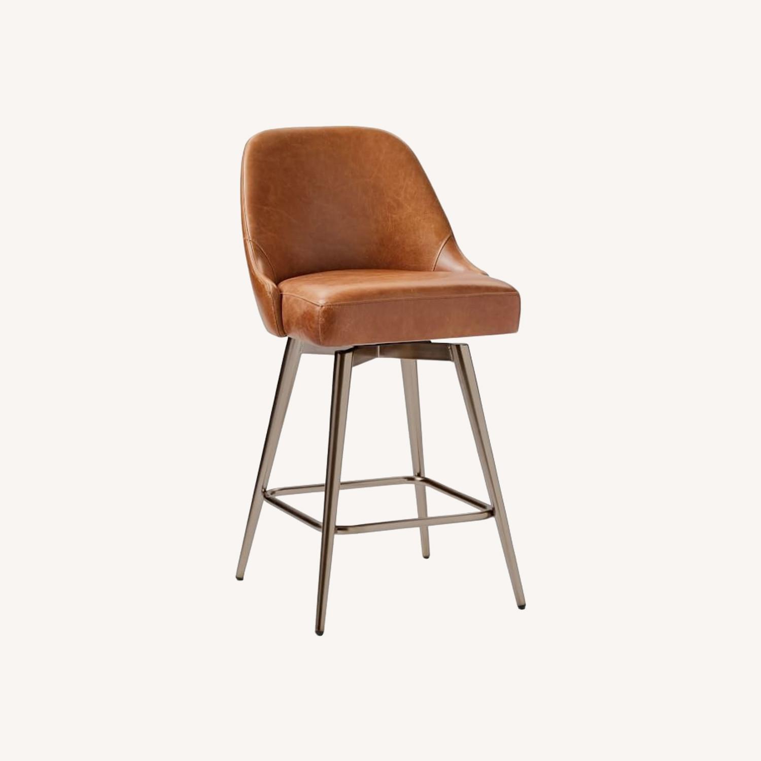 West Elm Saddle Leather Counter Stools (Set of 2) - image-0