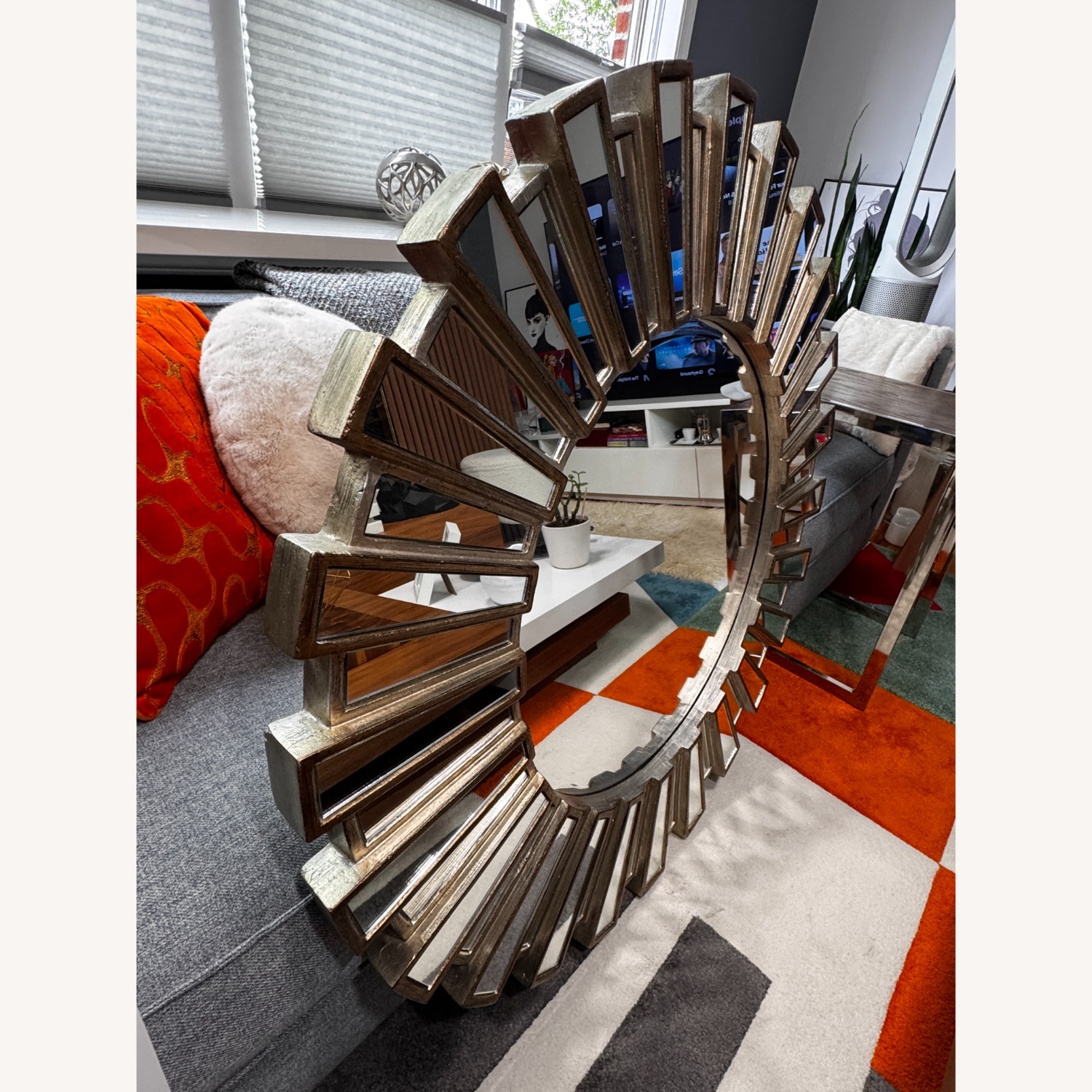 Horchow Gold/Silver Large Sunburst Mirror - image-2