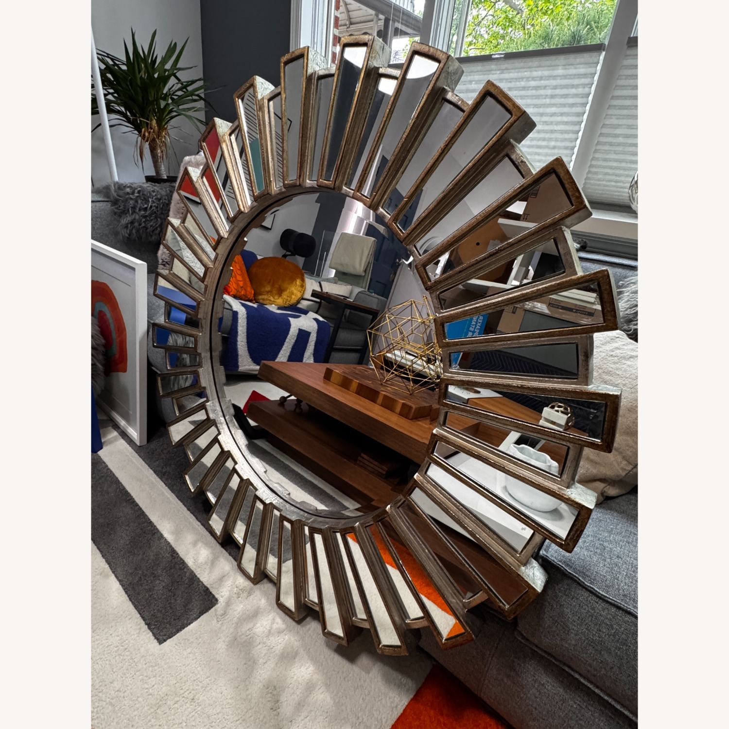 Horchow Gold/Silver Large Sunburst Mirror - image-1