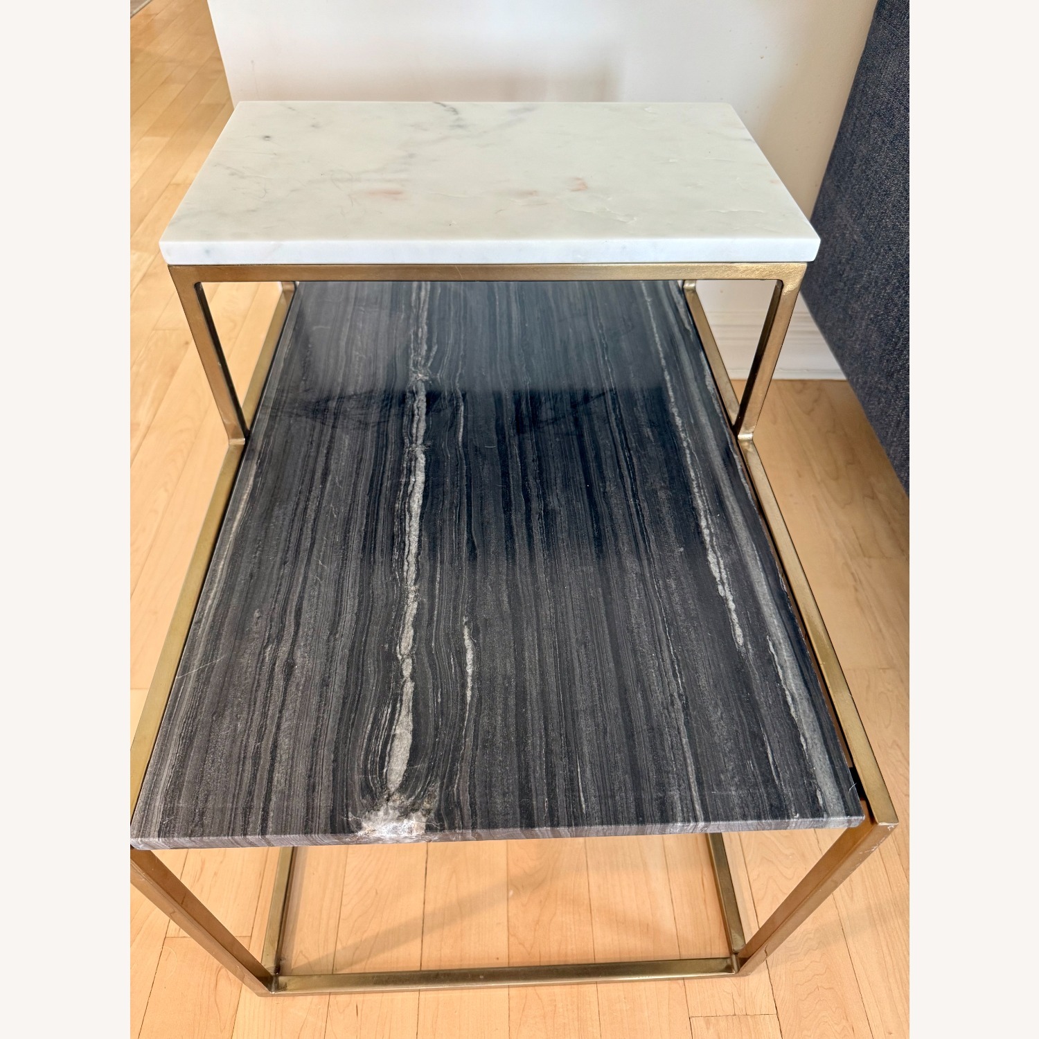 CB2 Two Tone Marble Brass Side Tables - image-1