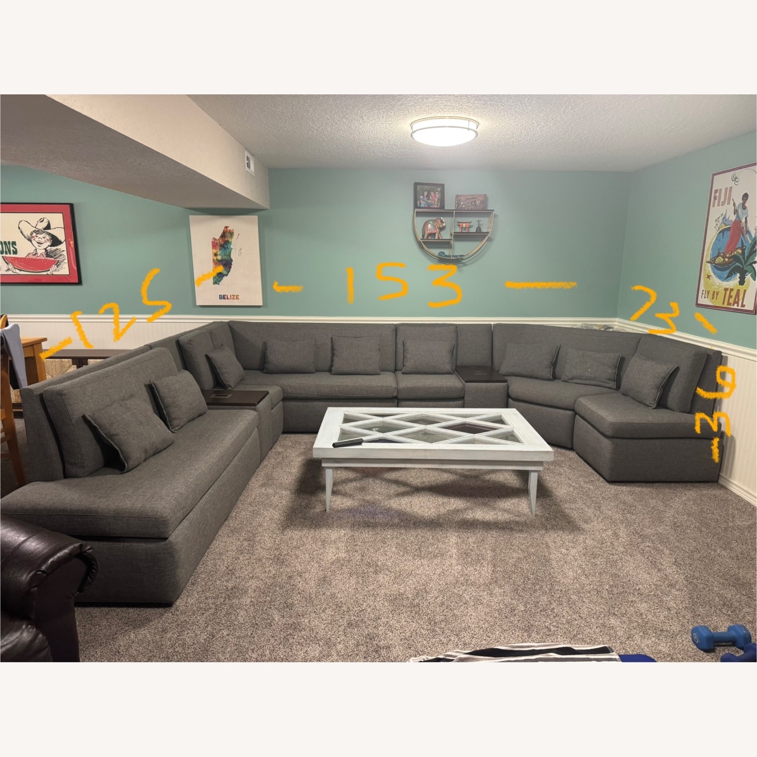 Large Gray Sectional Sofa - image-7