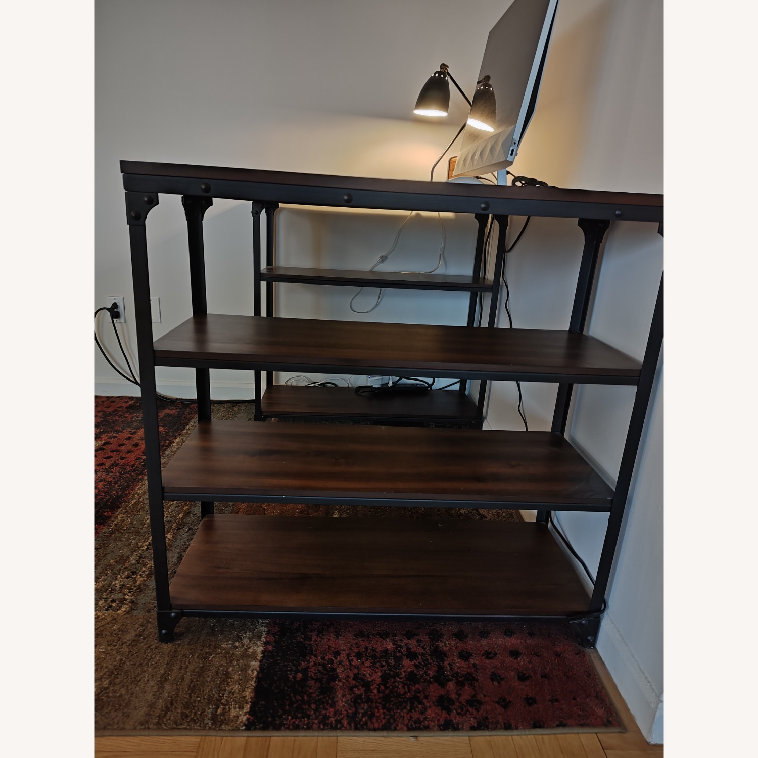 High Desk with Shelves, Brown Wood & Black Metal - image-3