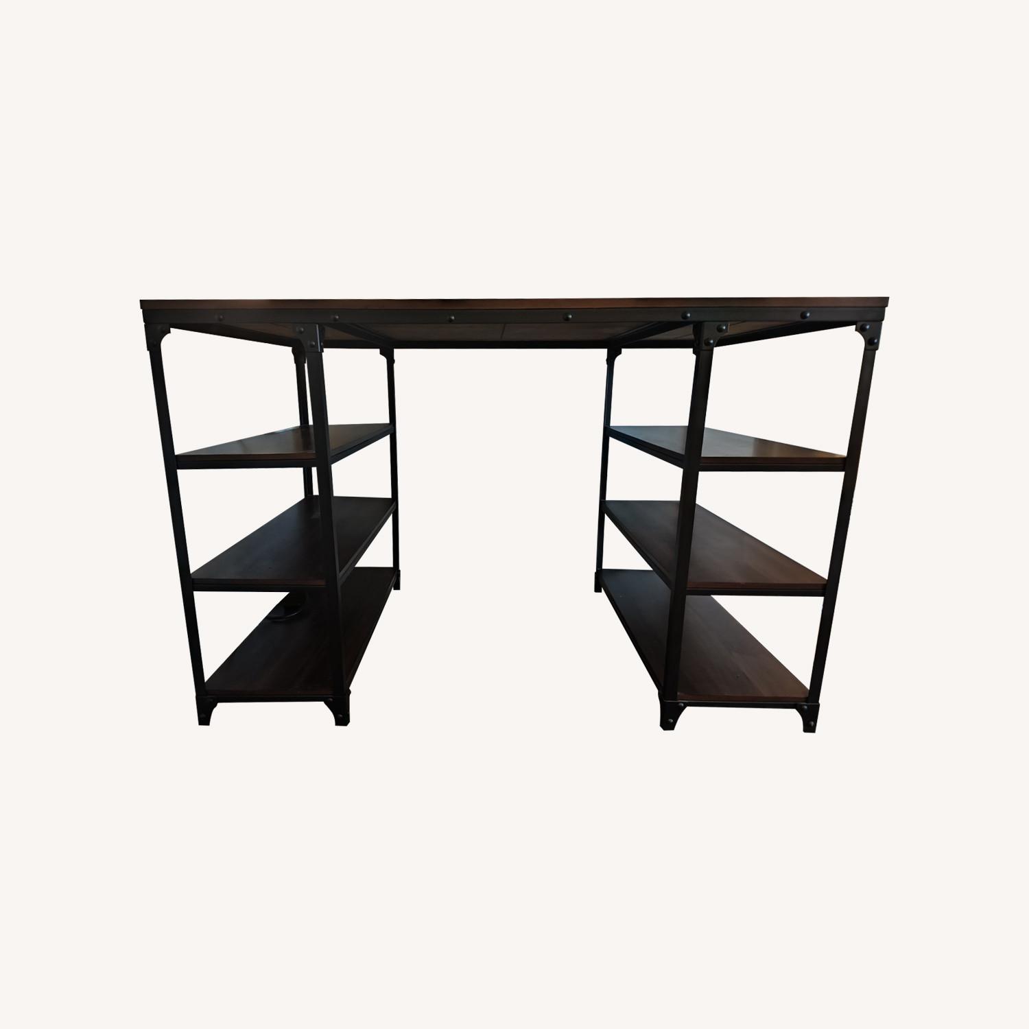 High Desk with Shelves, Brown Wood & Black Metal - image-0