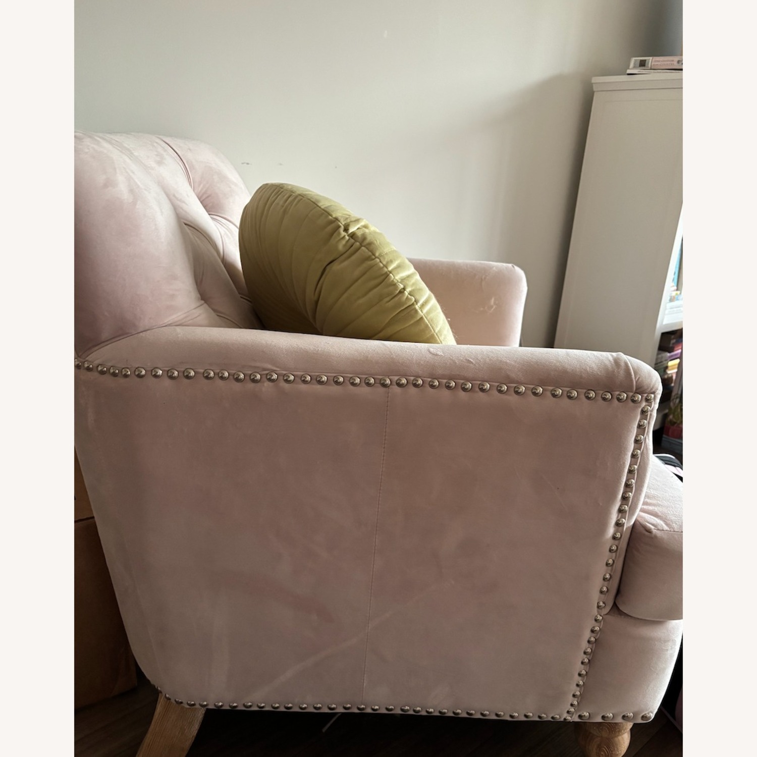 Pink Armchair with Mustard Pillow - image-3