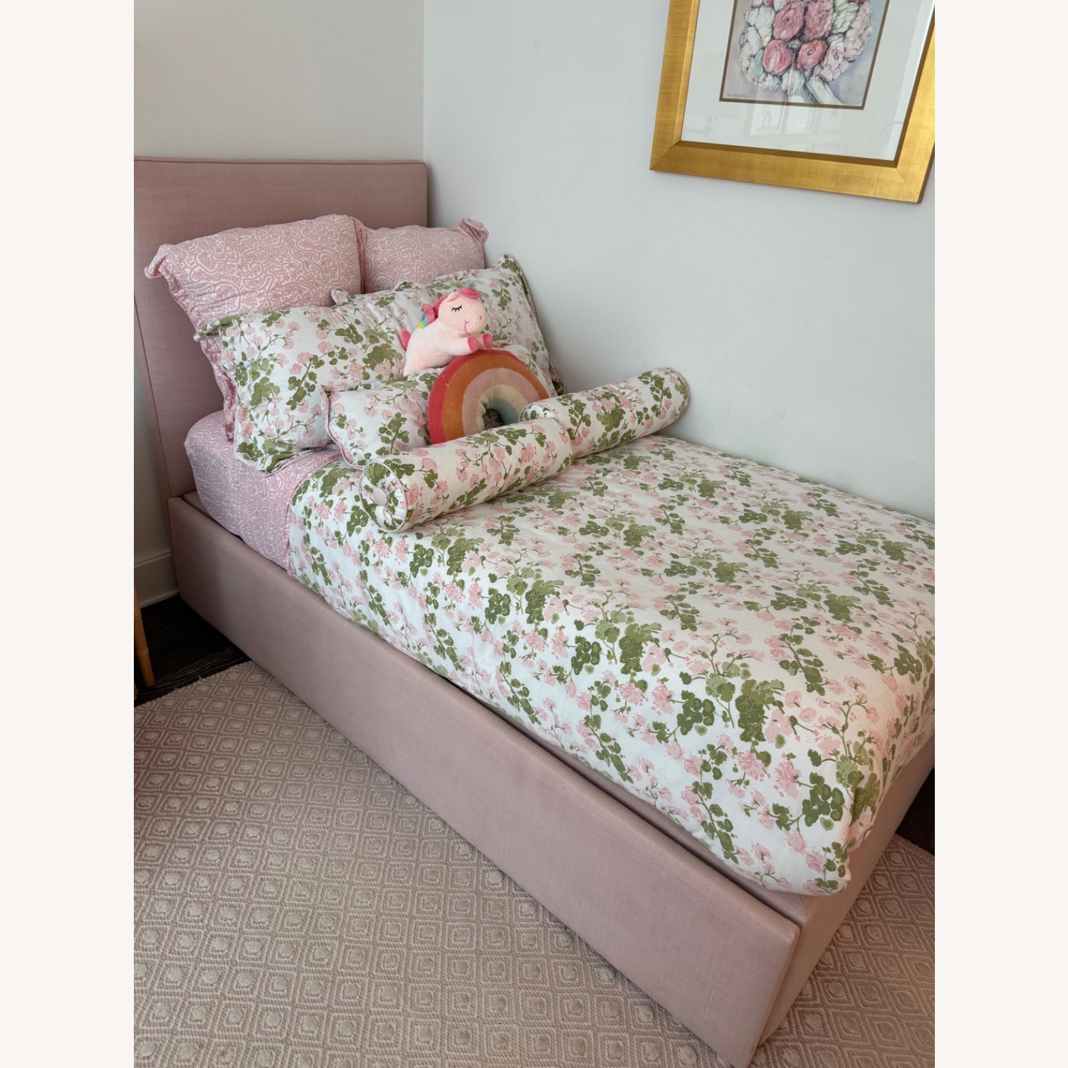 Pink Upholstered Twin Bed with Trundle - image-7