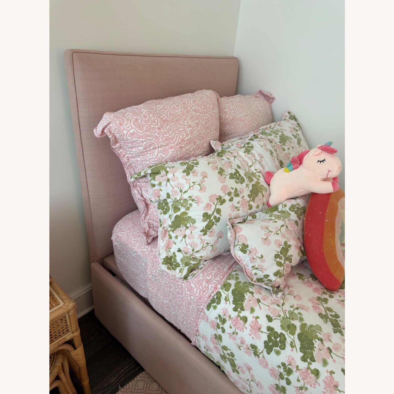 Pink Upholstered Twin Bed with Trundle - image-3