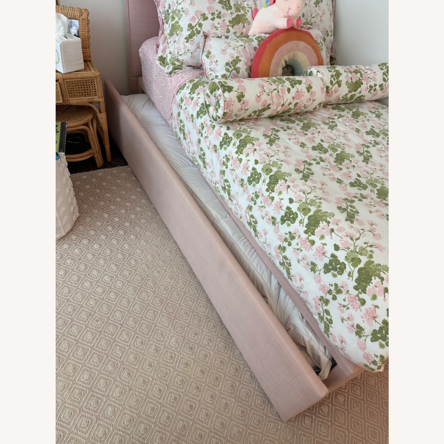 Pink Upholstered Twin Bed with Trundle - image-6