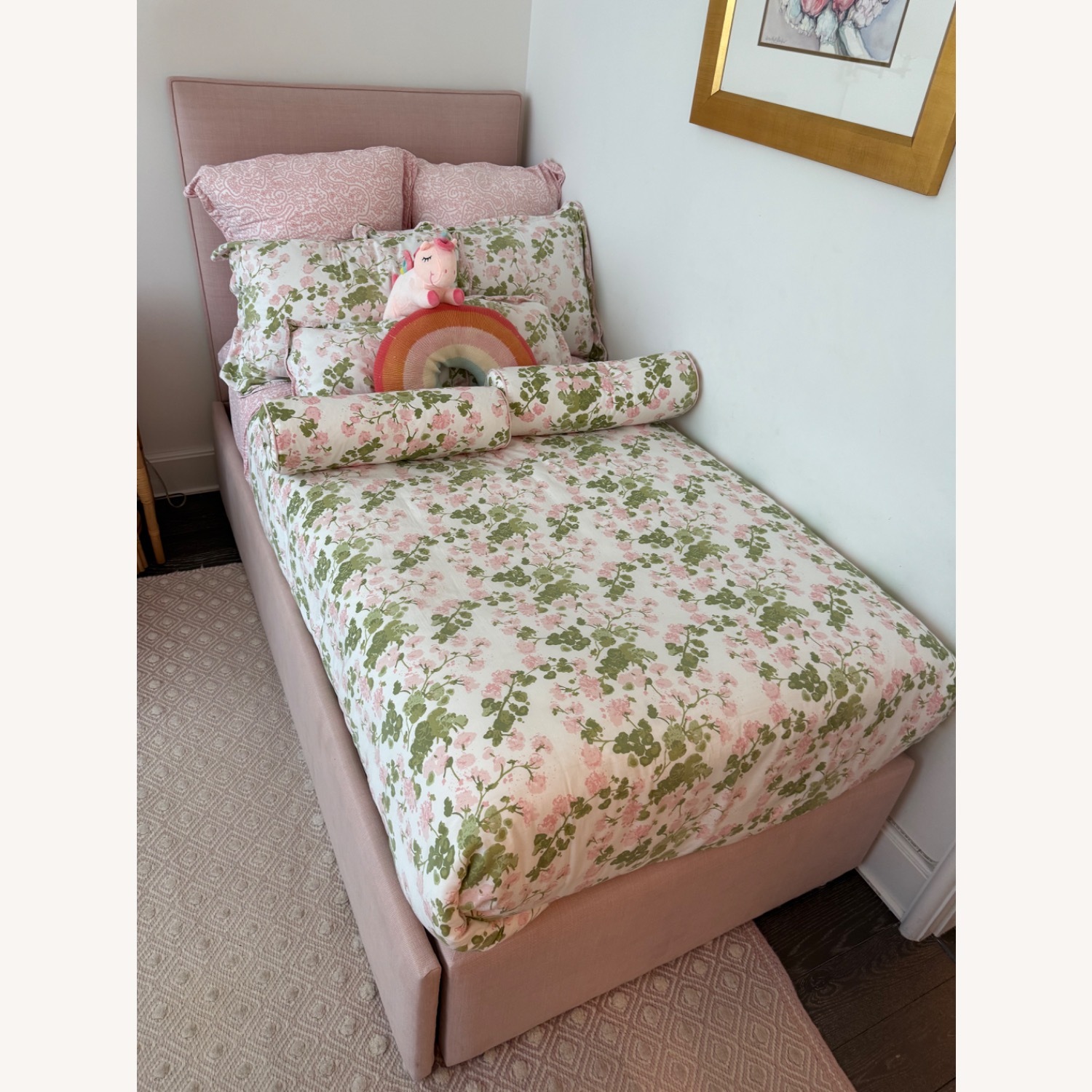 Pink Upholstered Twin Bed with Trundle - image-5