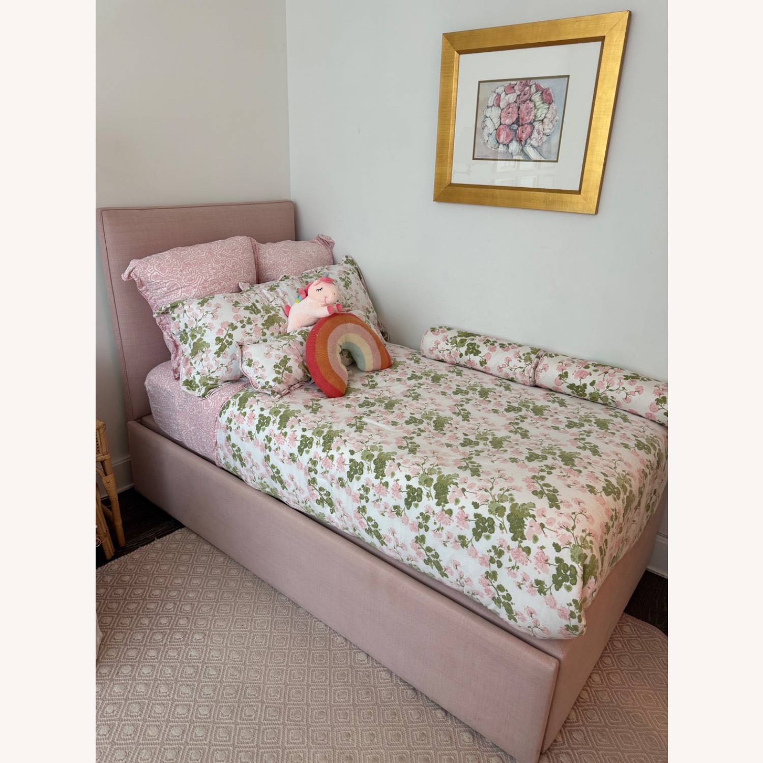 Pink Upholstered Twin Bed with Trundle - image-4