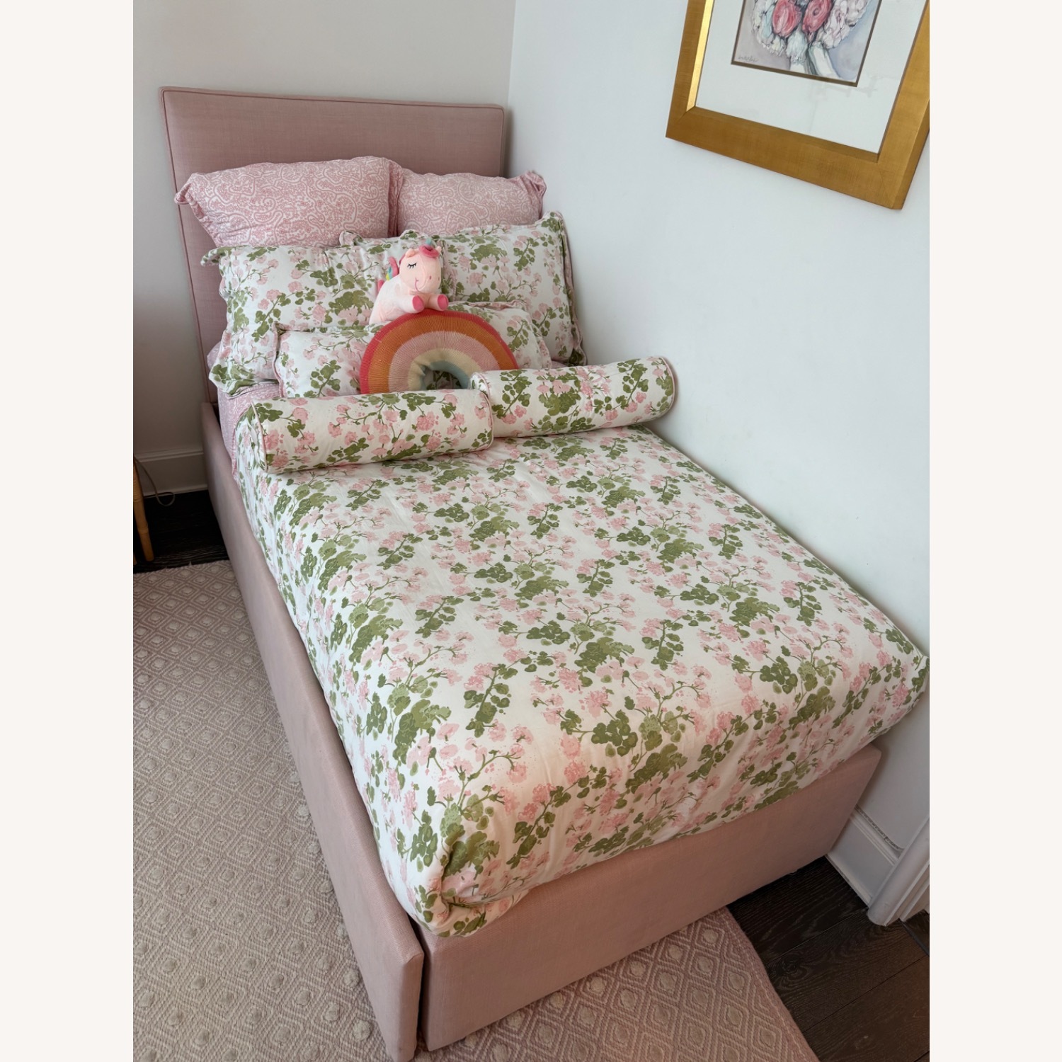 Pink Upholstered Twin Bed with Trundle - image-0