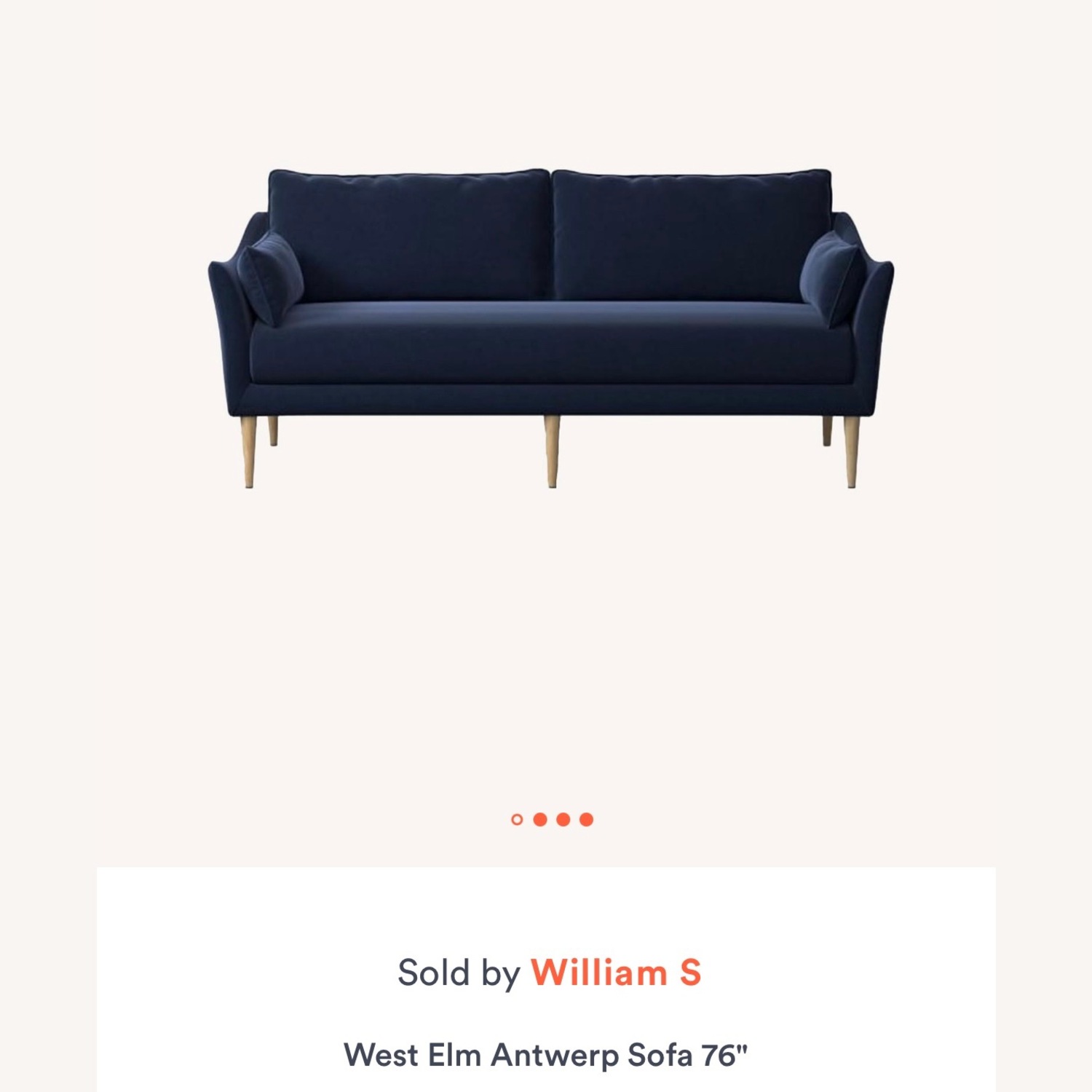 West Elm Antwerp Sofa 76” - Blue Velvet - image-2