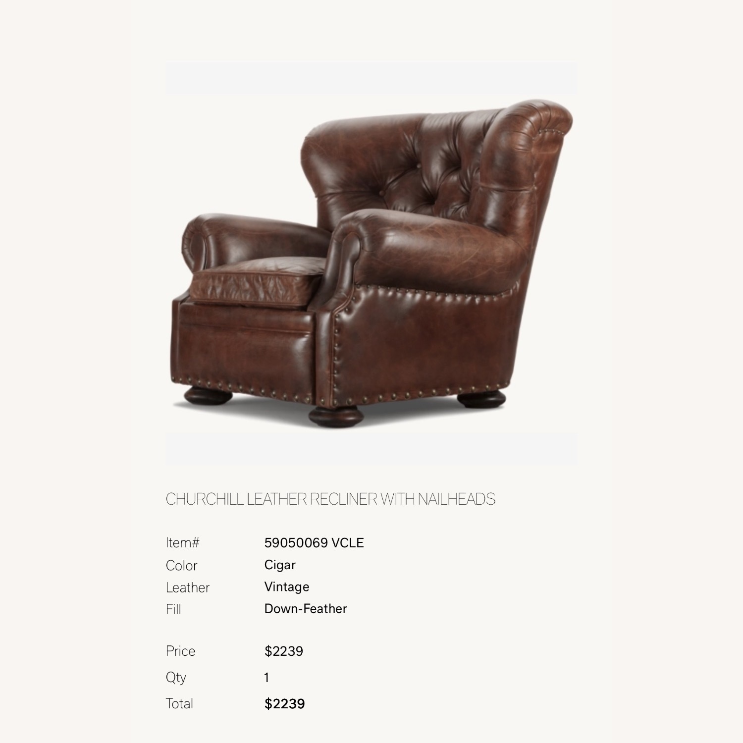 Churchill Leather Recliner with Nailheads - image-1