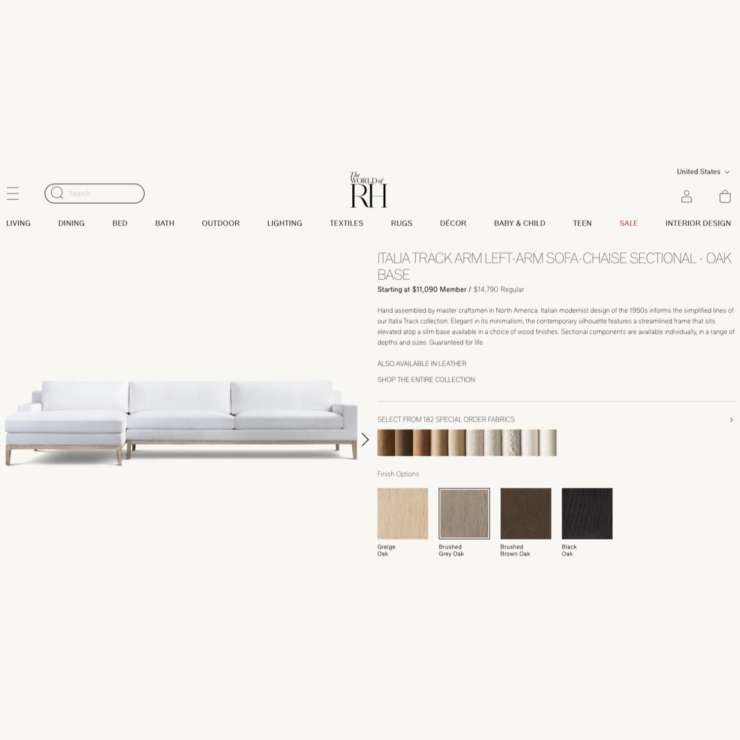 Italia Track Arm Left-Arm Sofa-Chaise Sectional - Oak Base - image-3