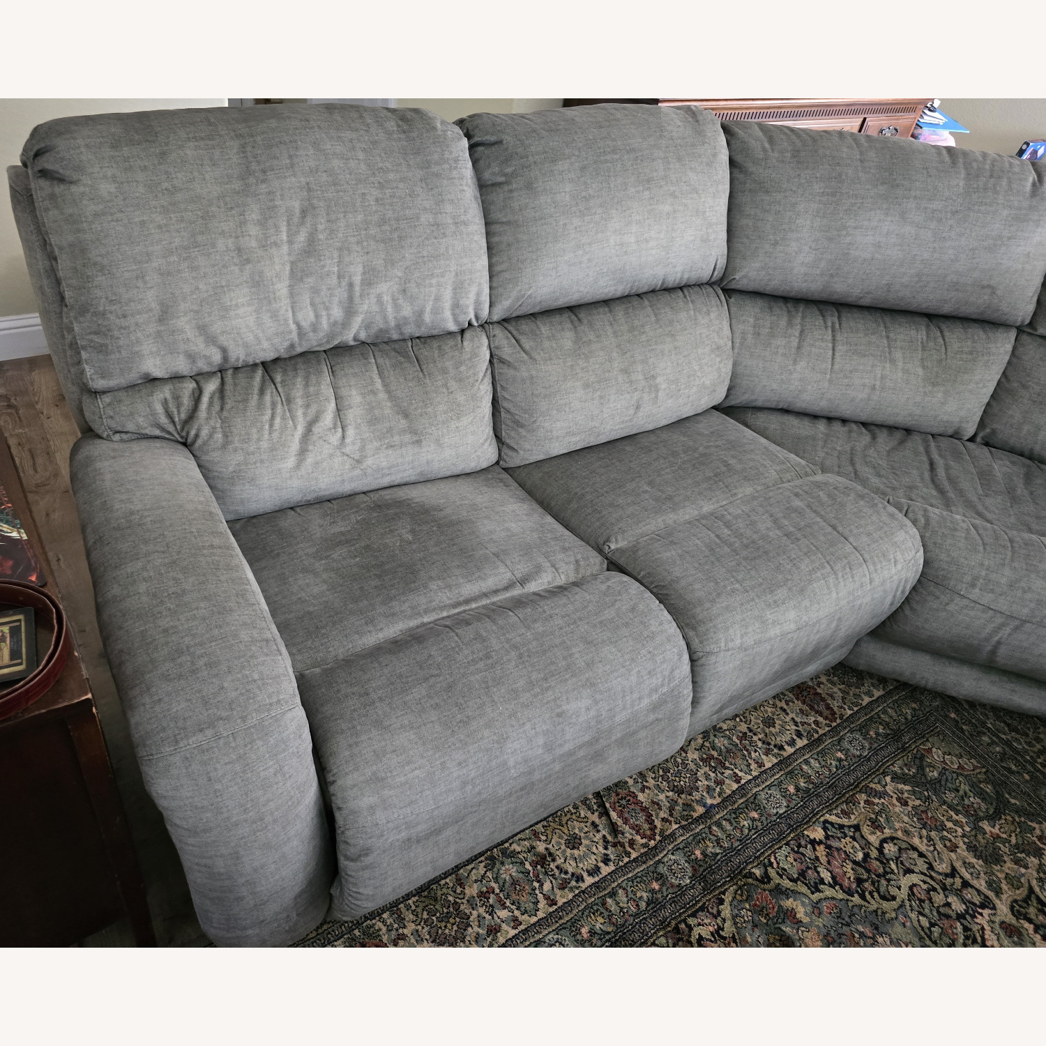 Green Fabric Three-Piece Reclining Sectional - image-4