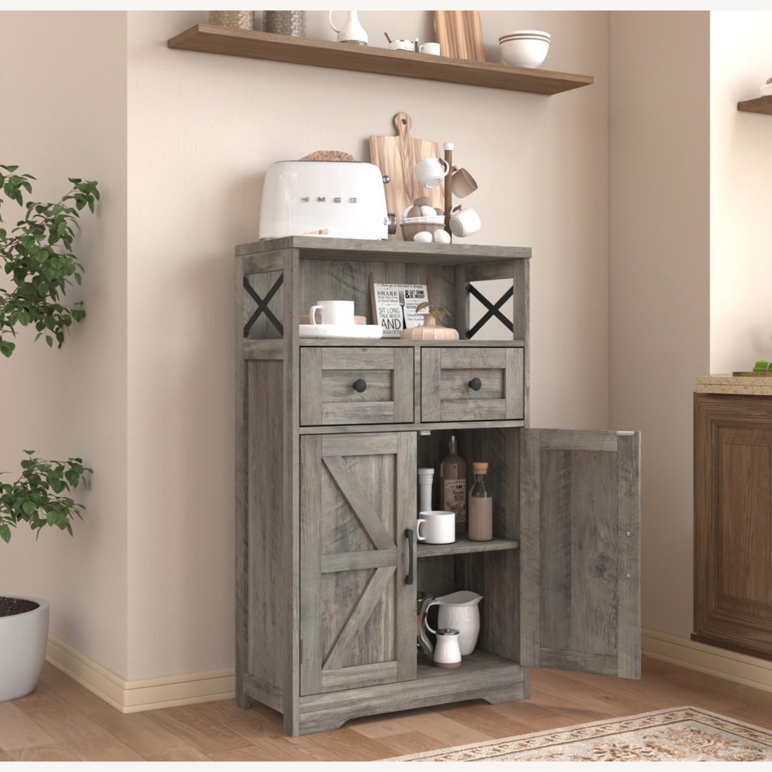 Farmhouse Storage Cabinet with Drawers and Adjustable Shelves - image-3