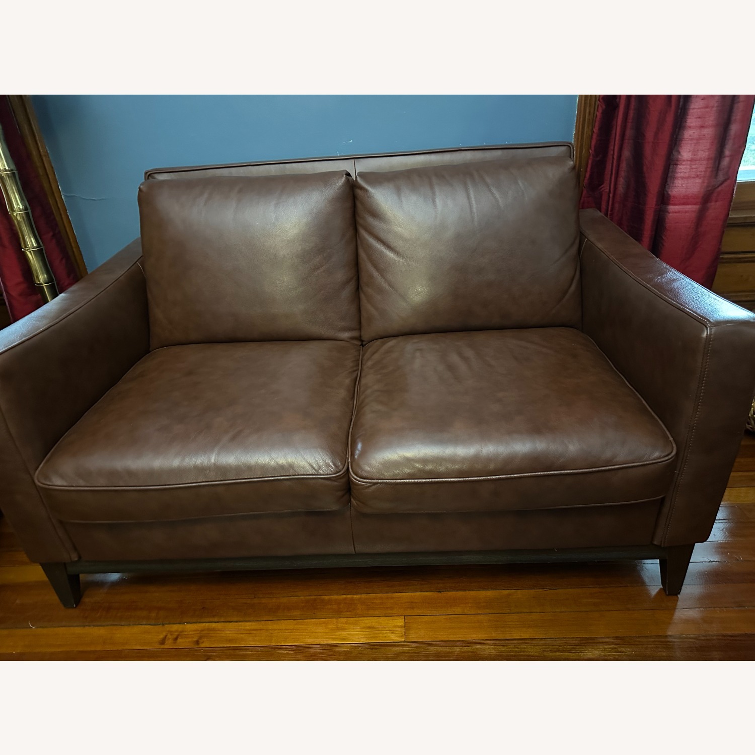 Raymour & Flanigan Brown Leather Loveseat - image-1