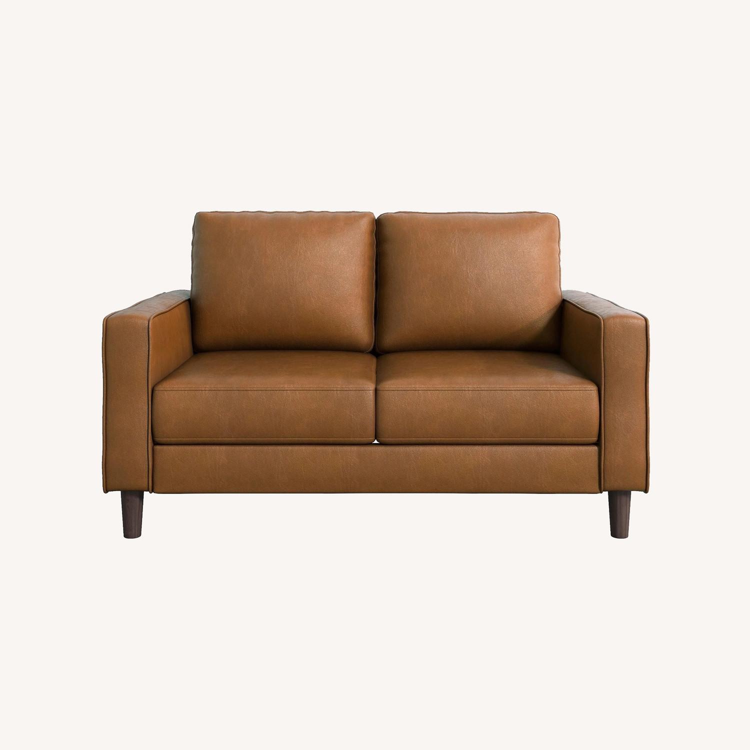 Raymour & Flanigan Brown Leather Loveseat - image-0