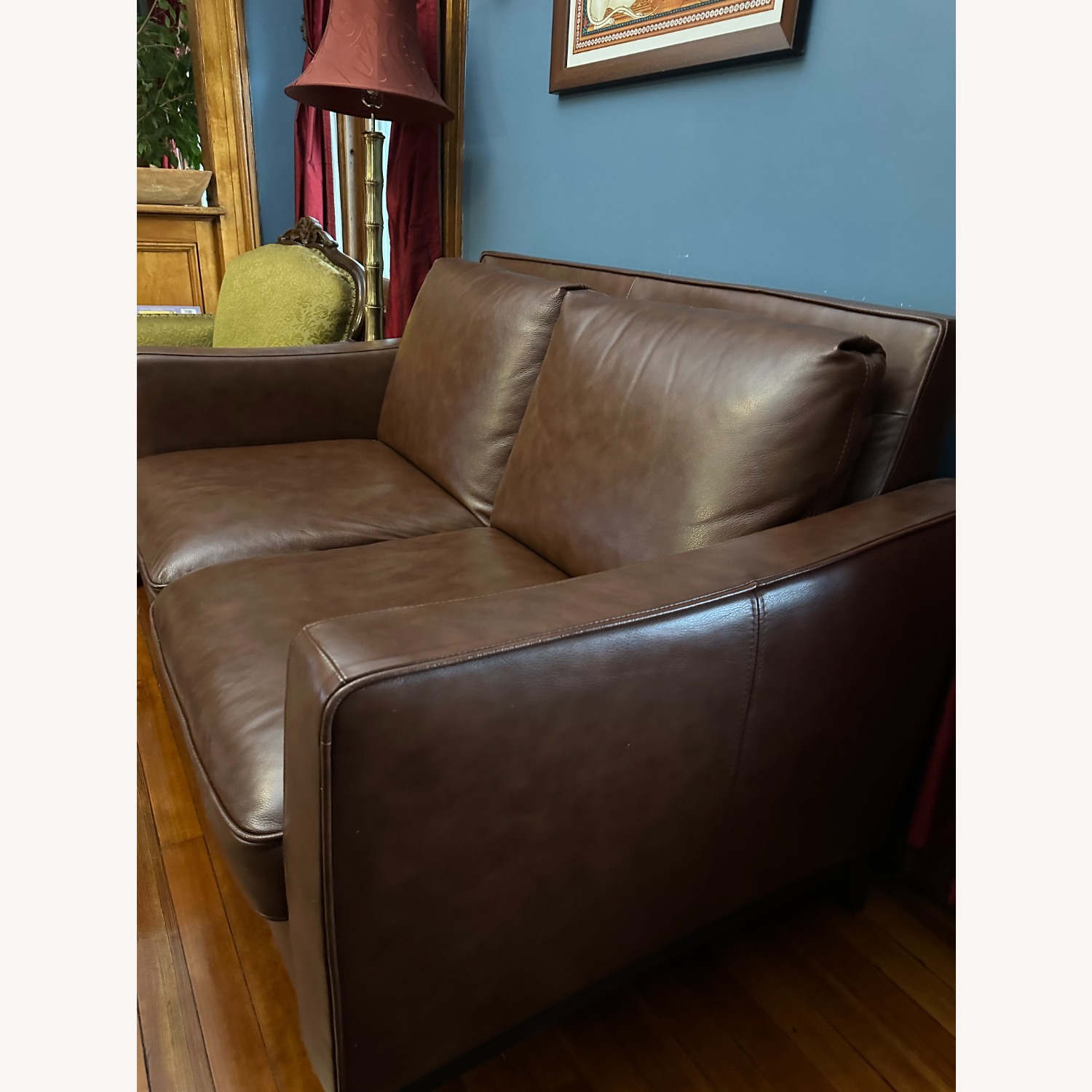 Raymour & Flanigan Brown Leather Loveseat - image-3