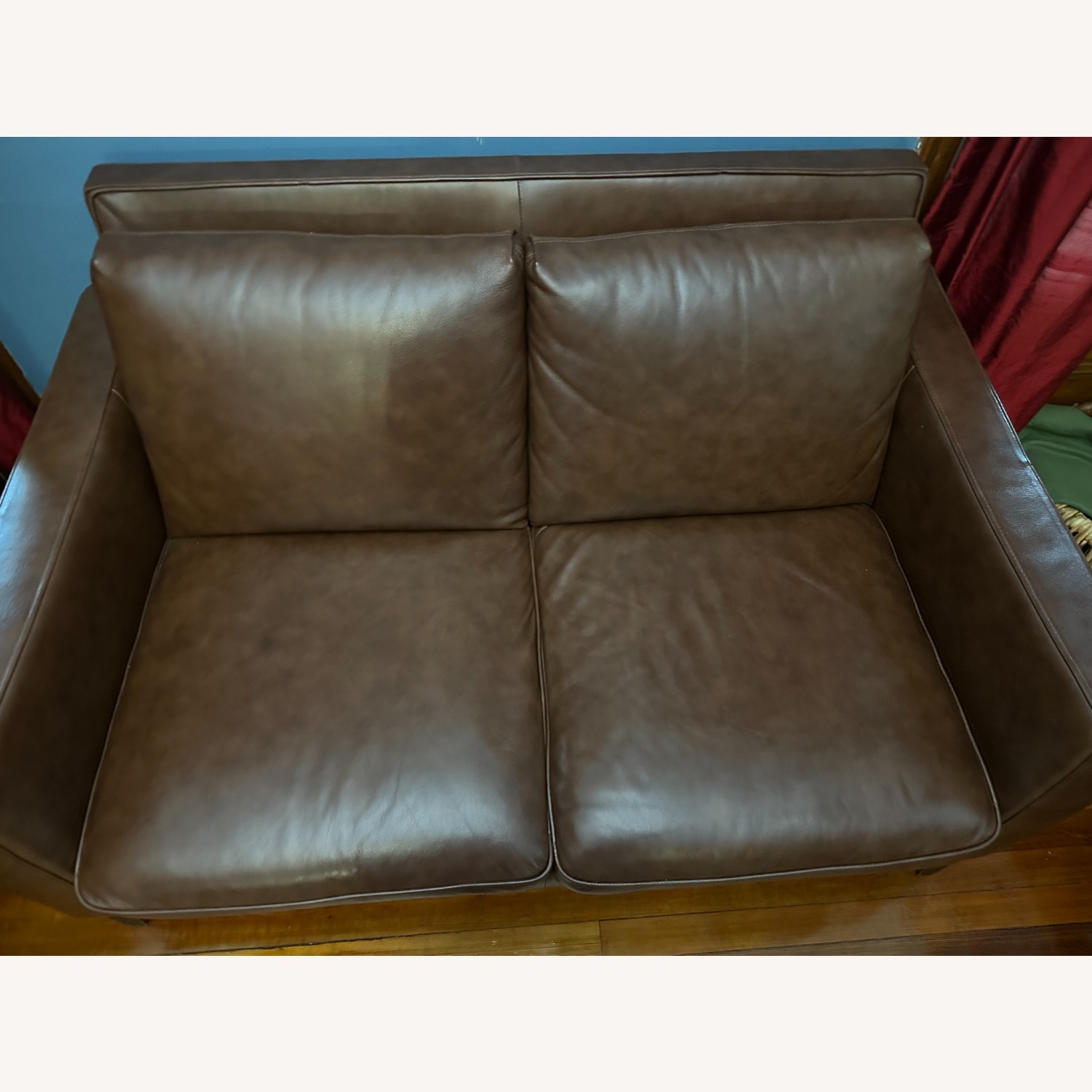 Raymour & Flanigan Brown Leather Loveseat - image-2
