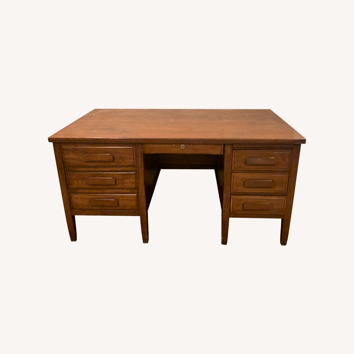 Antique Wooden Desk with Lockable Drawers - image-0